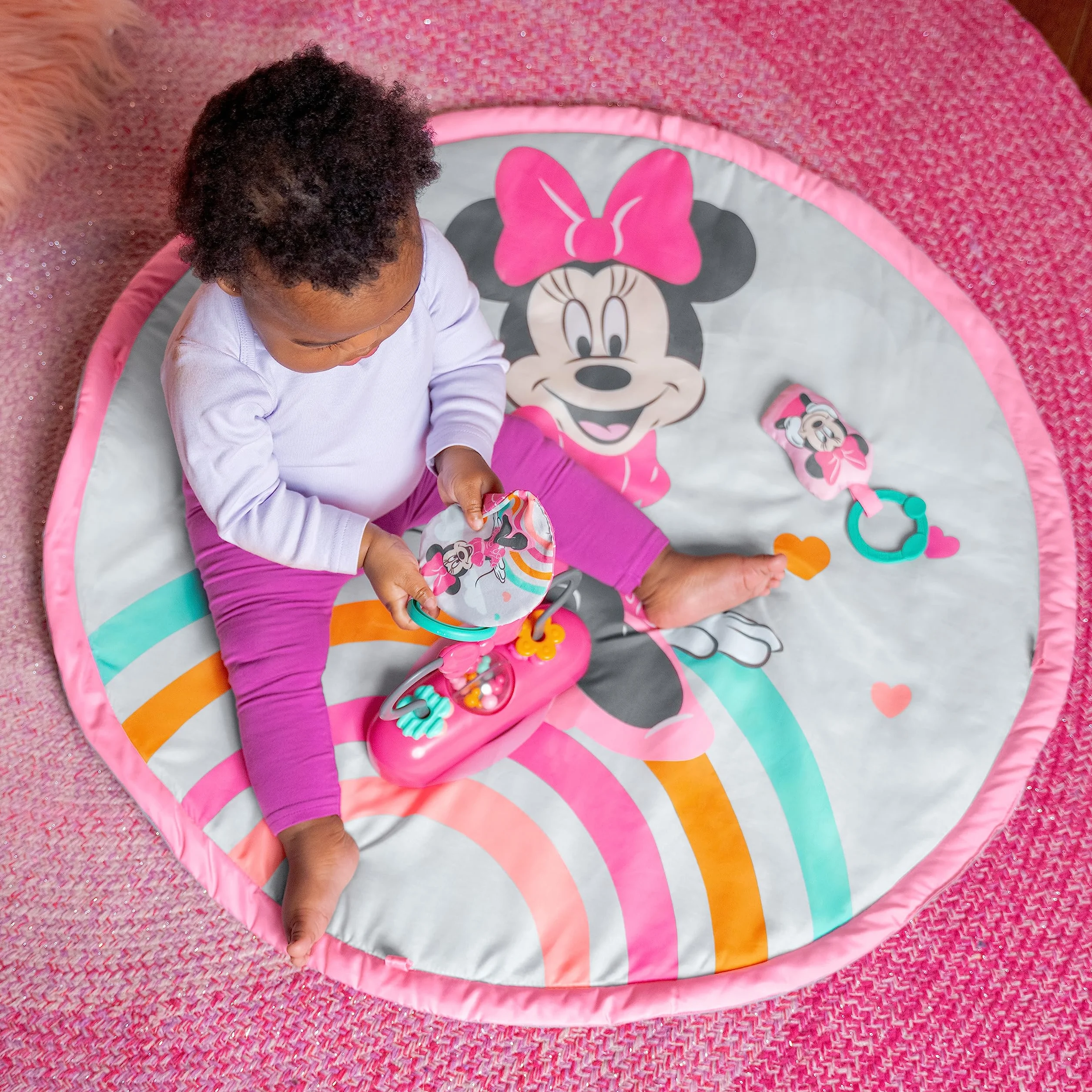 Bright Starts, Disney Baby MINNIE MOUSE Forever Besties z muzyką i światłami, róża, noworodki i nie tylko