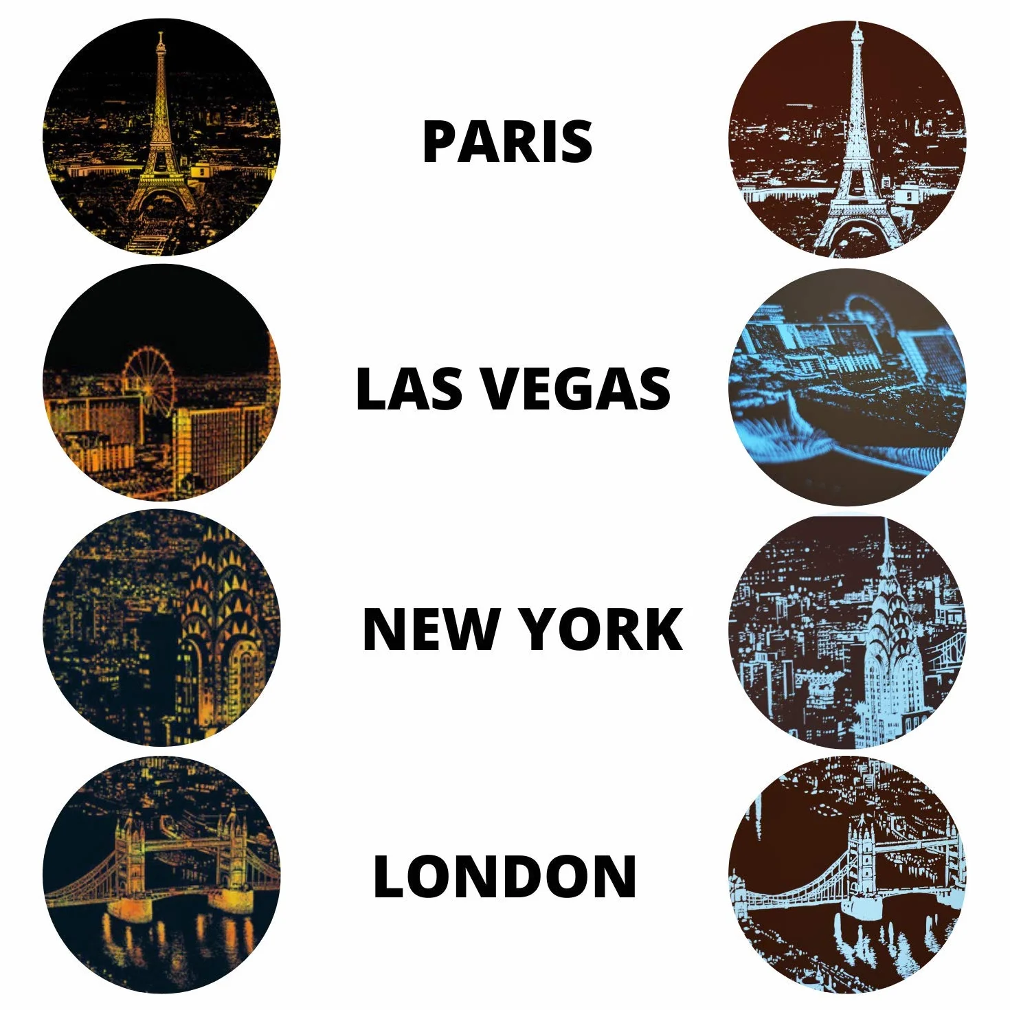 Nacnic Arkusze do zdrapywania. DIY sztuka i rzemiosło dla dorosłych i dzieci, papier do zdrapywania z kolorowymi tłami do rysowania. Paryż, Londyn, Las Vegas i Nowy Jork. 40,5 x 28,5 cm, zestaw 4