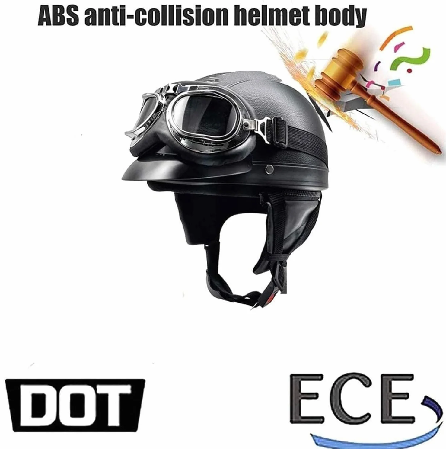 Kask motocyklowy retro skórzany pół twarzy ECE/DOT vintage otwarty z goglami
