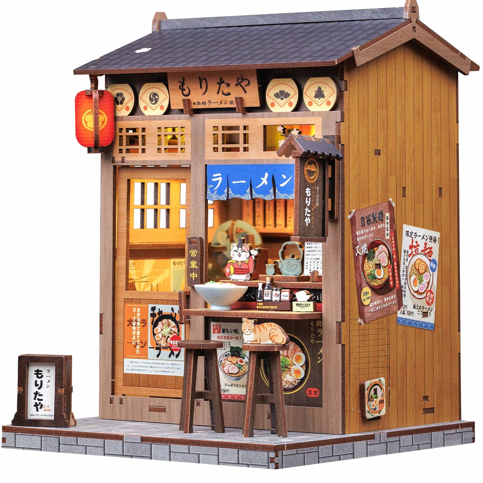 CUTEBEE Book Nook Kit-Domek dla Lalek dla Dorosłych,Przytulna Japońska Noodle Bar,DIY Miniaturowy Dom z Oświetleniem LED,Deko na Półkę,Idealny Prezent (Morita-Ya)