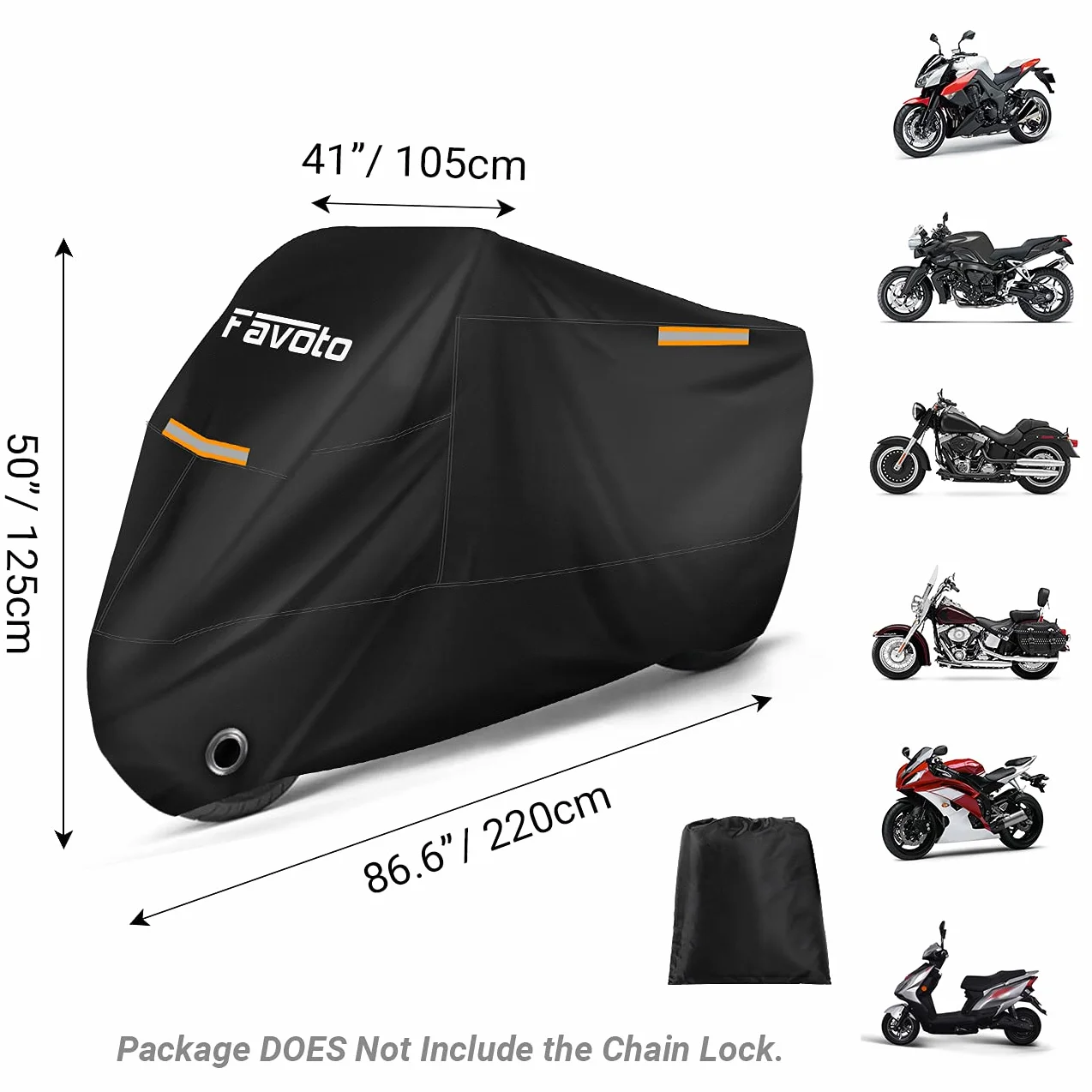 Favoto Pokrowiec na motocykl 210T Oxford 225 x 105 x 125 cm wodoszczelny