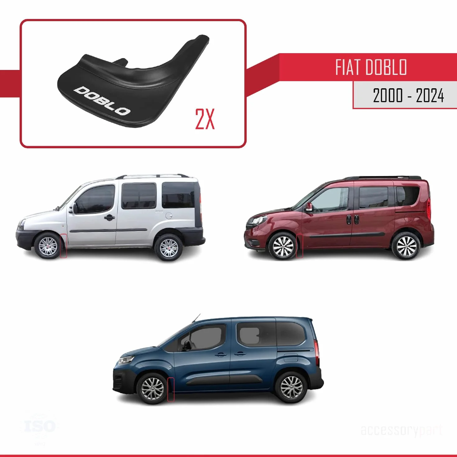 Kompatybilny z Fiat Doblo 2000-2024 Błotniki pojazdu Przednie Tylne Zestaw 4 Części Czarny