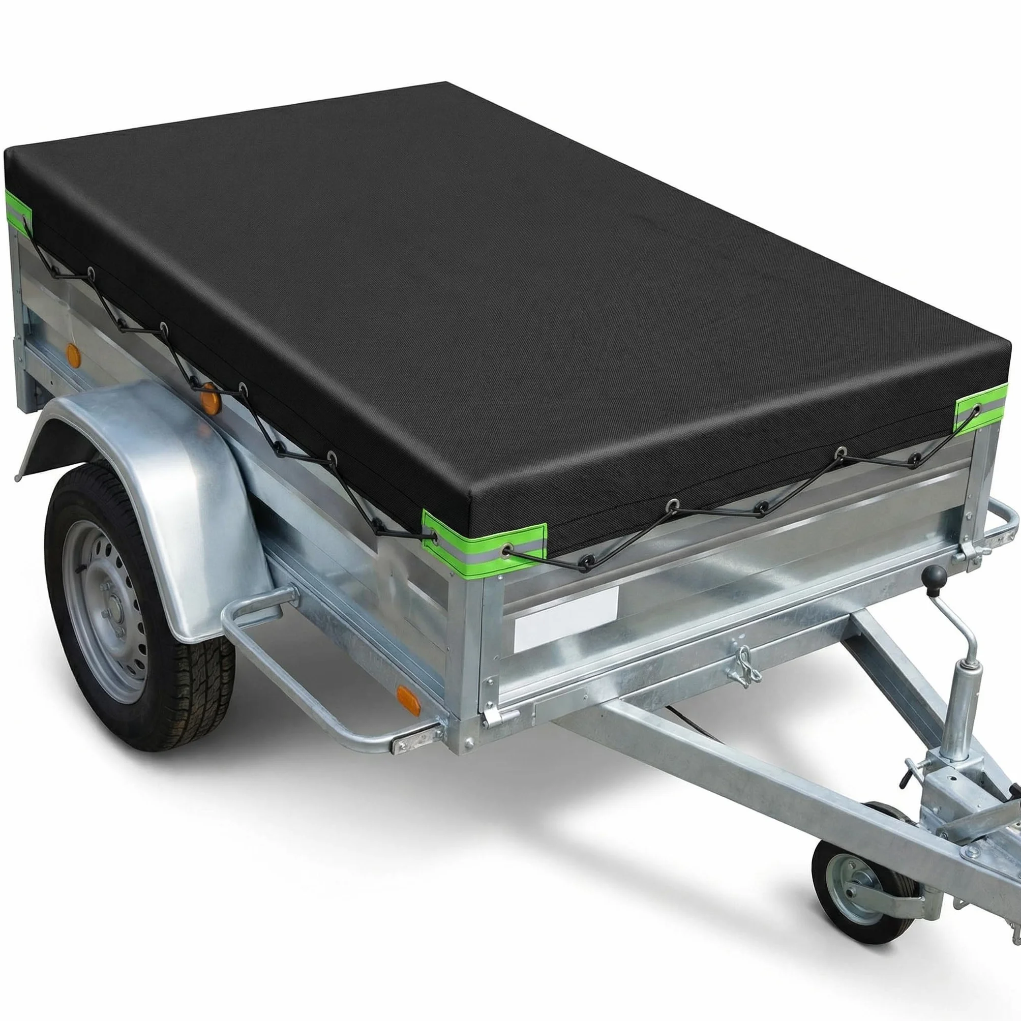 QWORK® Płaska plandeka do przyczepy z liną plandekową - 258x135x8CM - wzmocniony materiał PVC 420D - przyczepa samochodowa 500KG - 750KG, czarna