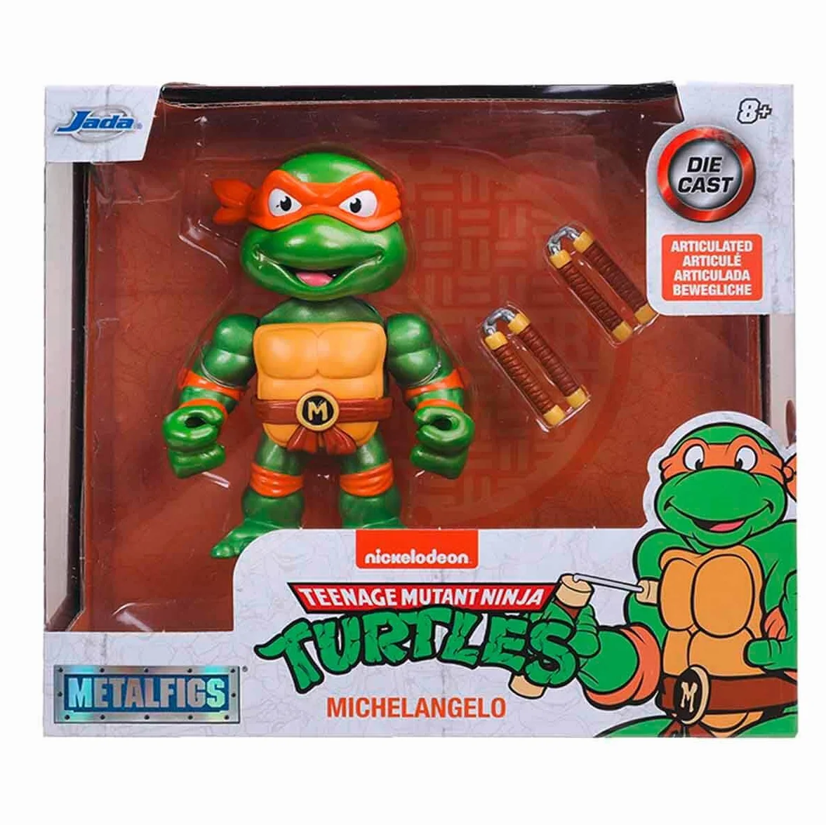 Jada 253283002, Wojownicze Żółwie Ninja Turtles, Michelangelo, metalowa, kolekcjonerska figurka die cast, 10 cm, zielony, pomarańczowy