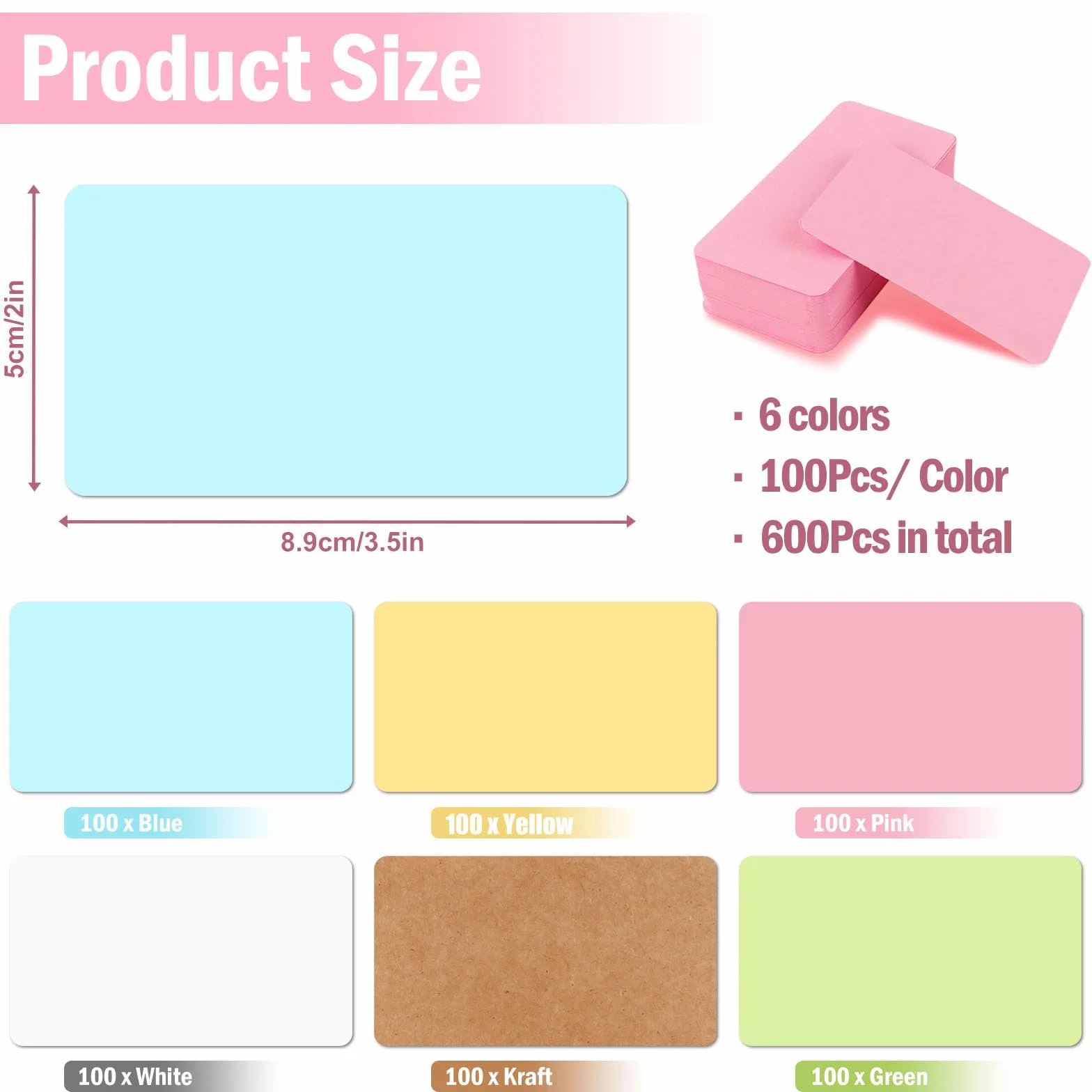 kolorowe kartki papierowe, 600 sztuk, 6 kolorów, papier typu kraft, karta informacyjna, fiszki DIY, karty do nauki, graffiti, pamięć
