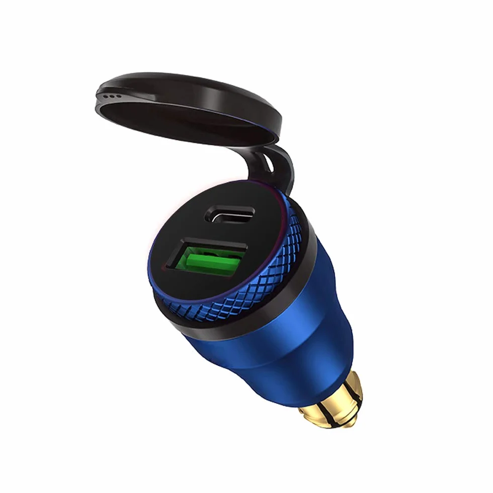 iMESTOU Aluminiowy adapter DIN do ładowarki USB C i szybkiego ładowania USB 3.0 - wodoodporny motocykl Hella 12V-24V/BMW Ducati Triumph