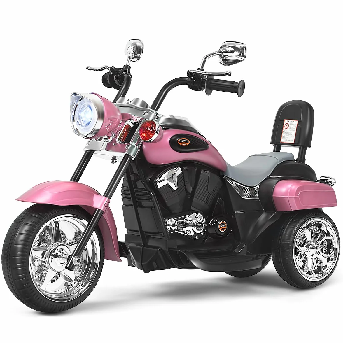 COSTWAY 6V Motocykl elektryczny dla dzieci z regulowanymi reflektorami, trójkołowy motocykl elektryczny z dźwiękiem ｜ klaksonem ｜ lusterkiem wstecznym ｜ pedałami, prędkość 2,5-3 km/h (Różowy)