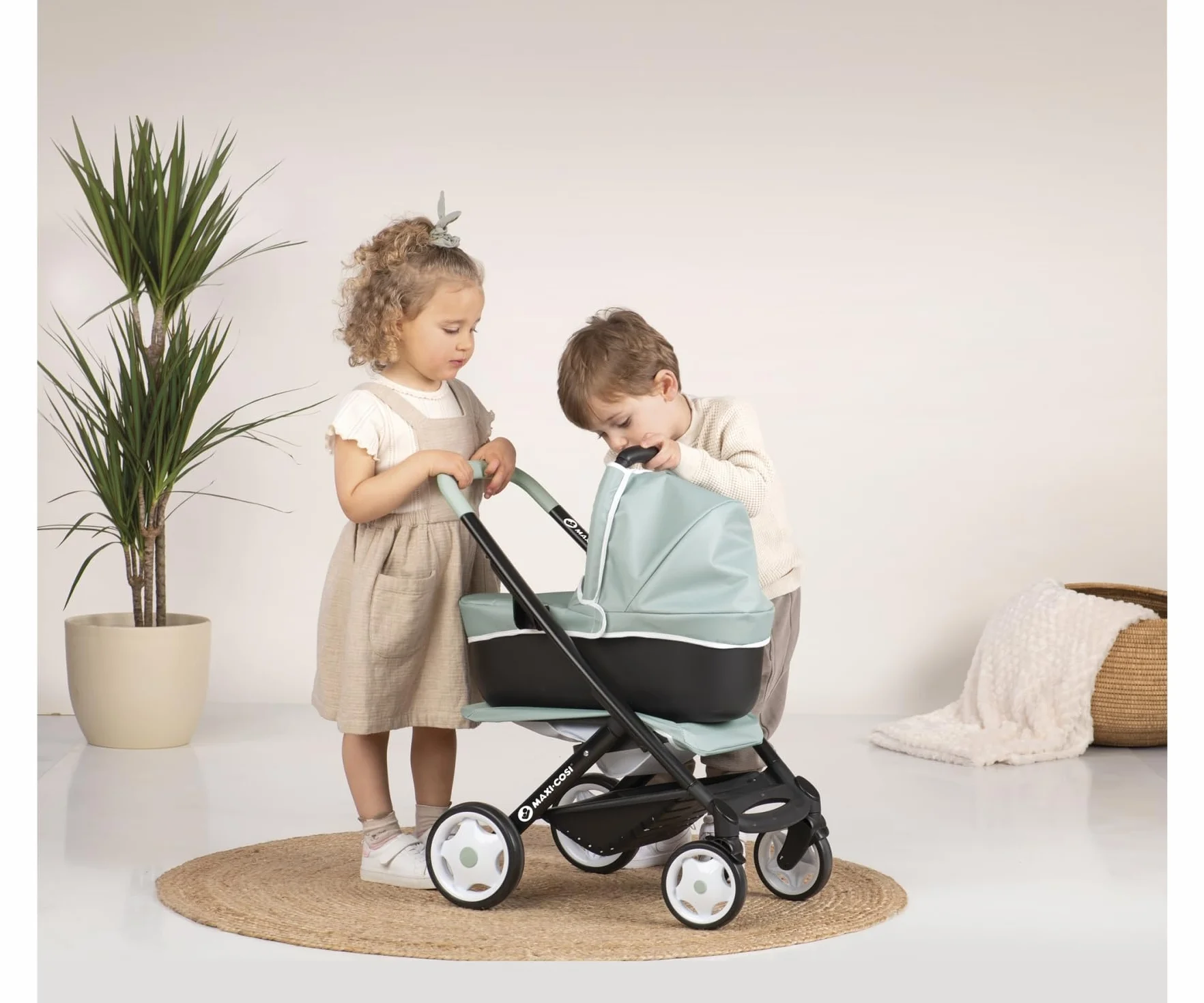 Smoby7600253120 Maxi Cosi & Quinny Wózek głęboki 3w1 dla lalki do 42cm, gondola, spacerówka z koszykiem, wysokość rączki 64 cm