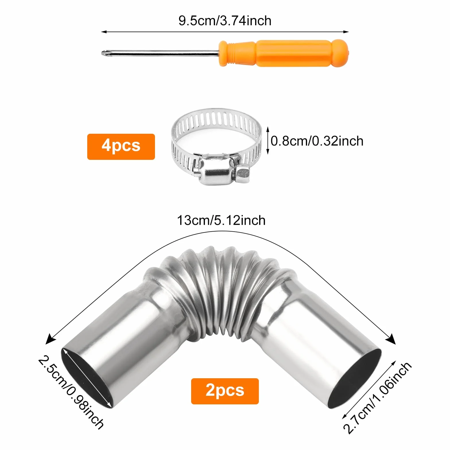 Rura wydechowa do ogrzewania postojowego 25 mm ze stali nierdzewnej z 4 stalowymi