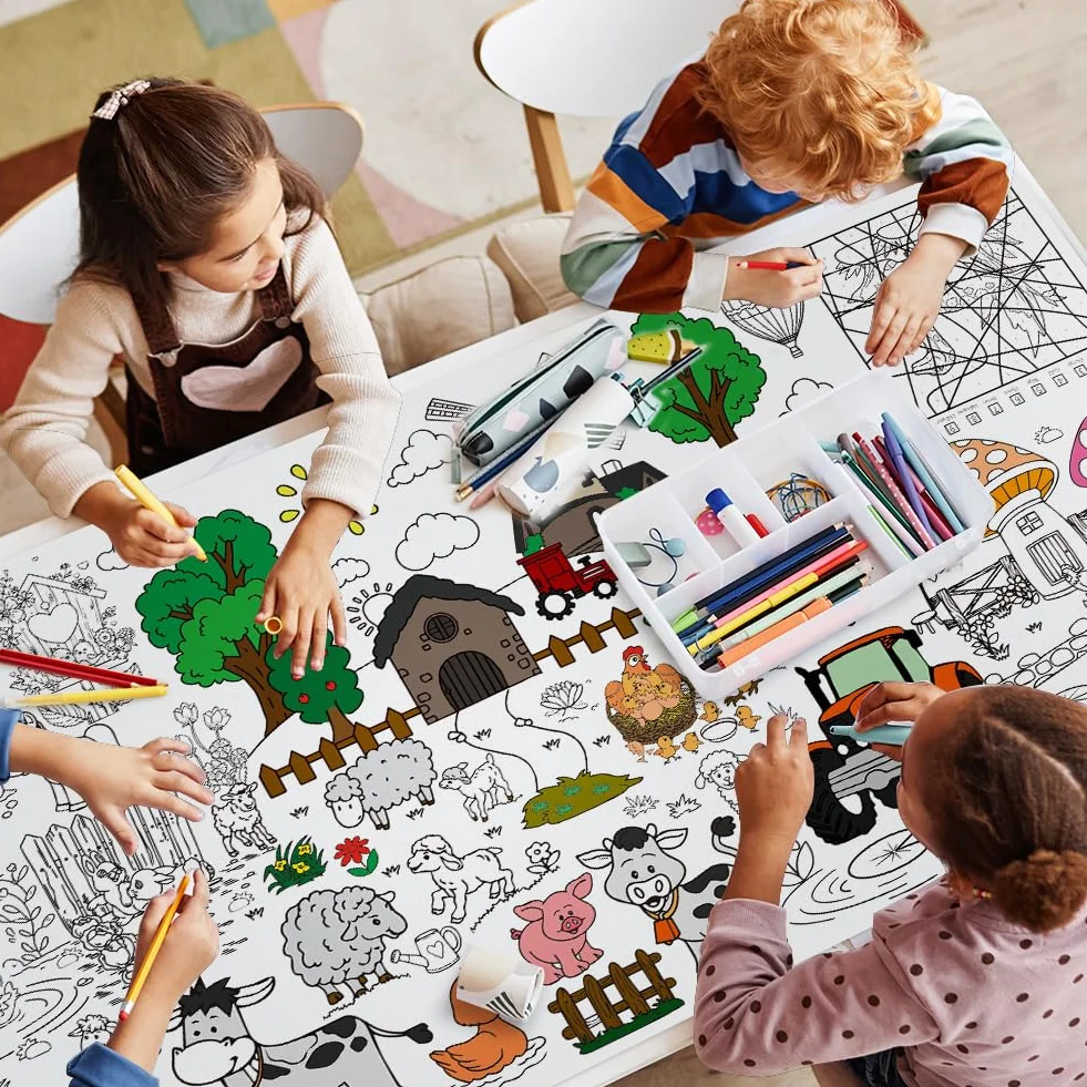 Farma Farbowanie Obrus, DIY Kids Party Obrus, Olbrzymi Kolorowanki Plakat dla Dzieci, Chłopcy Dziewczęta Prezent Urodzinowy, Rzemiosło Bazgroły Sztuka