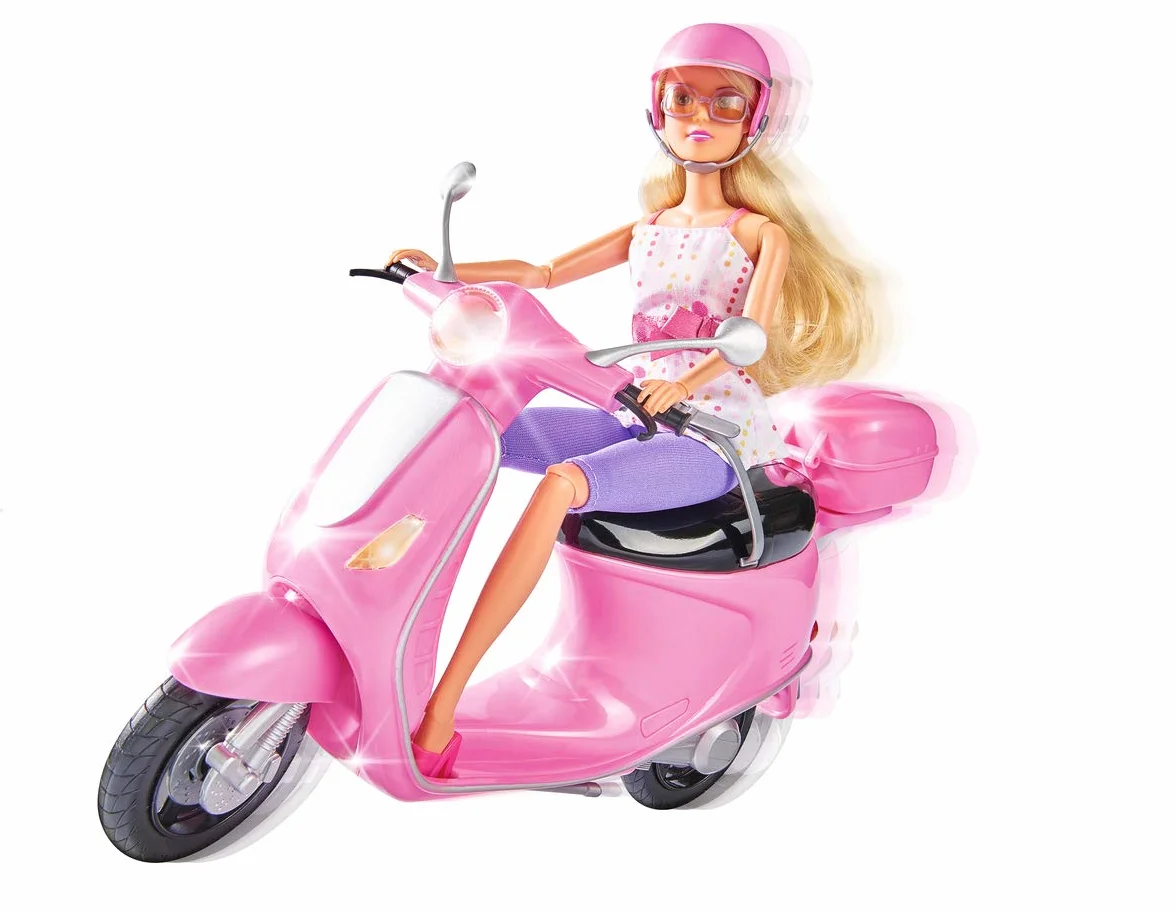 Simba 105730282 Steffi Love Chic City Scooter lalka i skuter z kaskiem, otwierany kuferek, okulary przeciwsłoneczne, lalka do przebierania 29 cm ma zginane nogi i ręce, dla dzieci od 3 lat