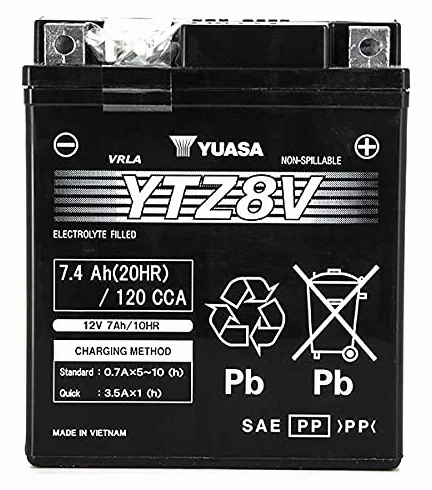 Bezobsługowy akumulator motocyklowy Yuasa YTZ8-V - 12 V 7 Ah - Wymiary: 113 x 70 x 130 mm kompatybilny z YAMAHA X-MAX 300 2016-