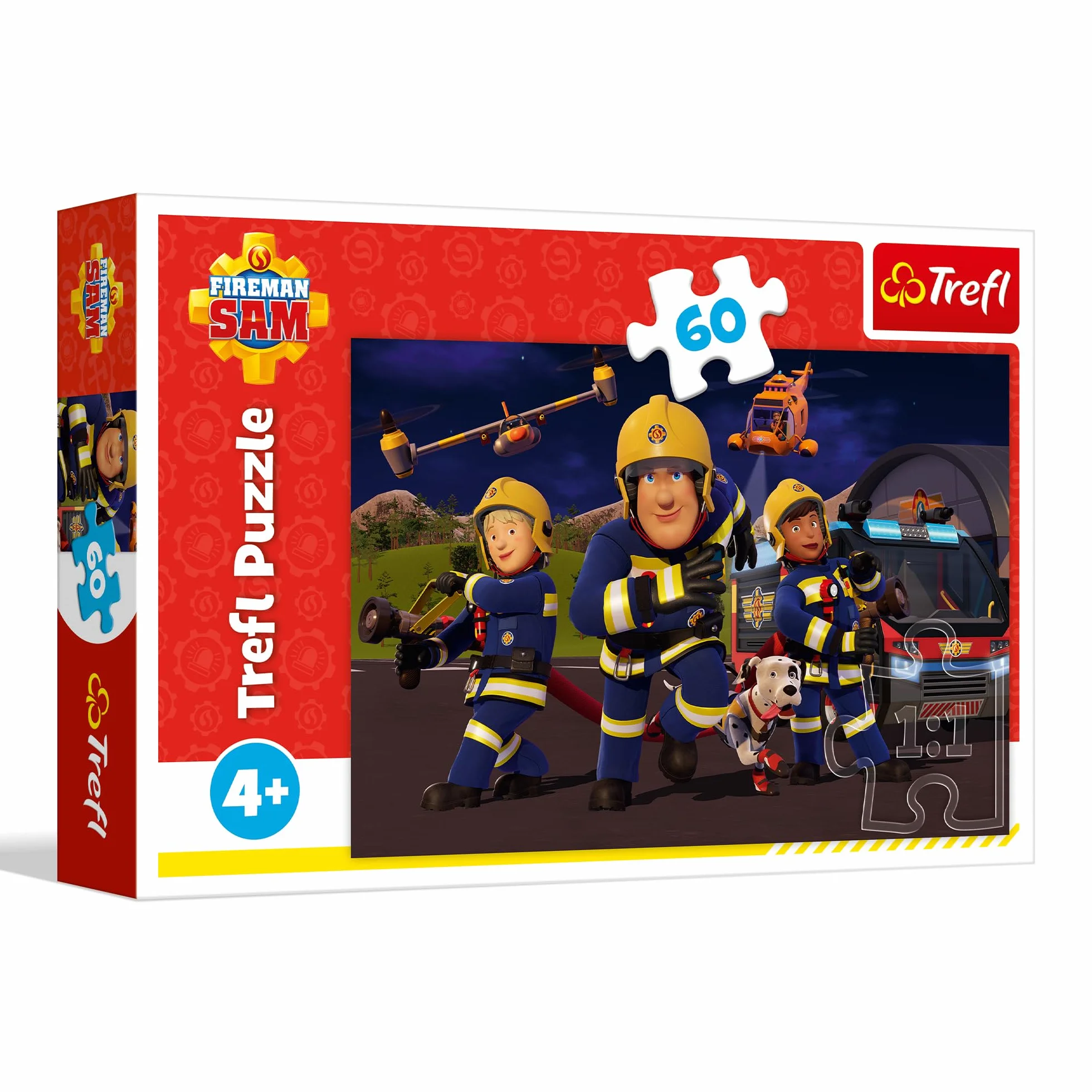 Trefl - Fireman Sam, Bohater w Mundurze - Puzzle 60 Elementów - Kolorowe Puzzle z Bohaterami Bajki, Kreatywna Rozrywka, Zabawa dla Dzieci od 4 lat