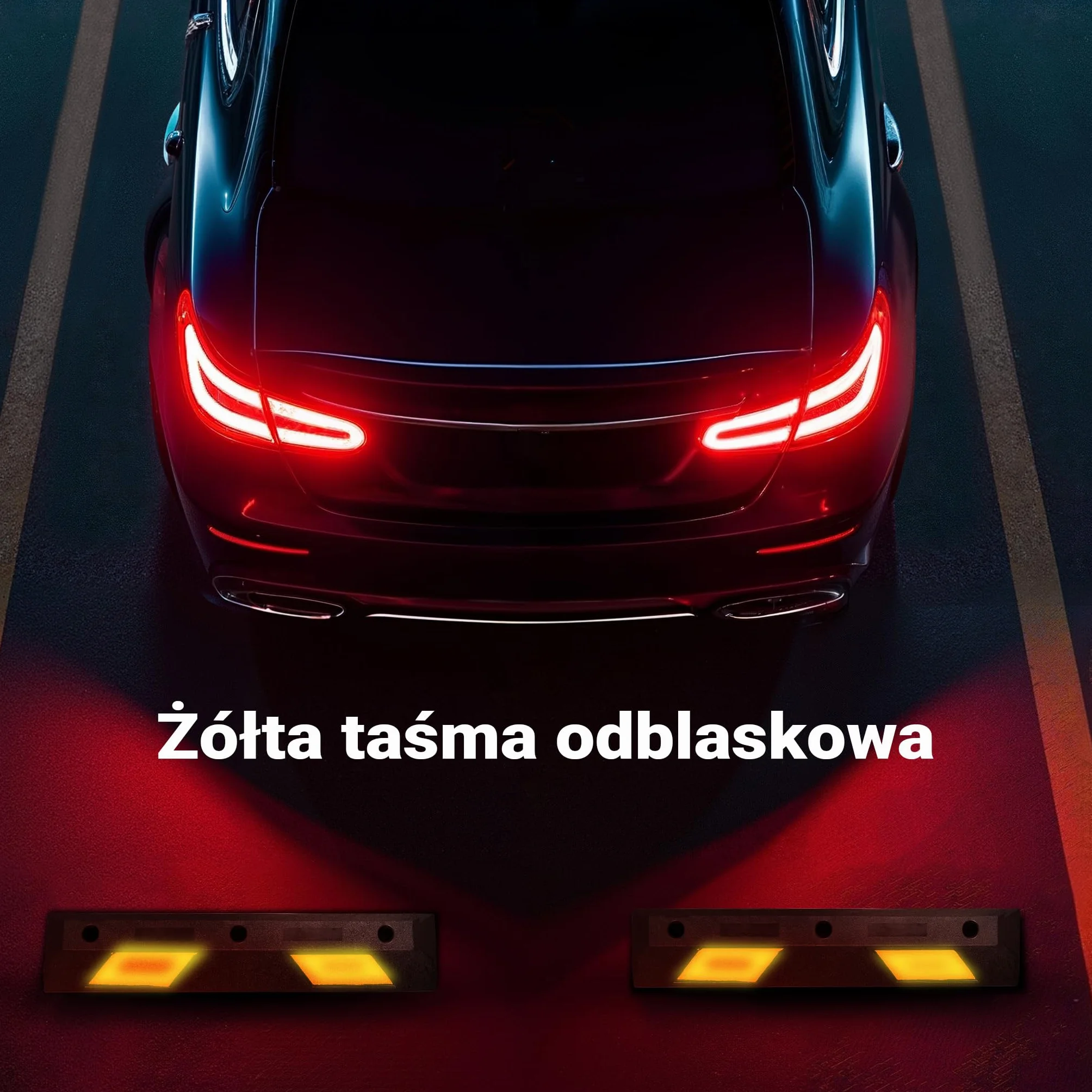 Wiltec Ogranicznik parkingowy 2 szt. 90 x 15 x 10 cm czarny z żółtą taśmą odblaskową, odbojnik gumowy do garażu i parkingu