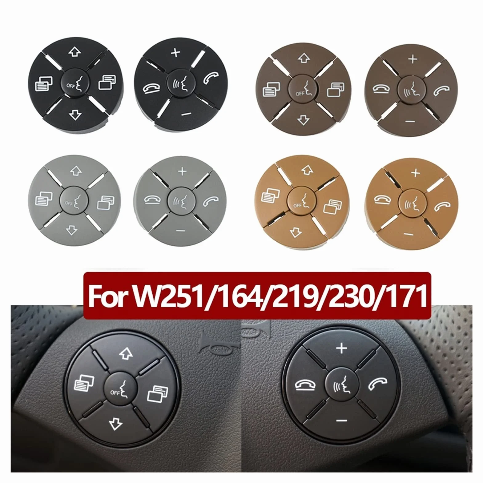 TRUSTTWO Car Multi-Funkcjonalna Kierownica Kierownica Przyciski Kompatybilny z Mercedes Benz RL GL CLS SL SLK SLR Klasa W251 W164 W219 W230 W171 2007-2017 The New (Color : W251 164 Moka)