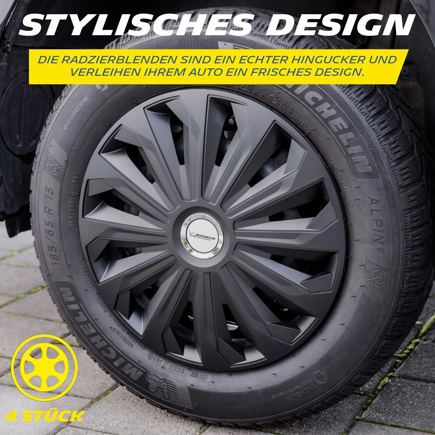 MICHELIN Fabienne uniwersalne kołpaki ozdobne 4 sztuki czarne ABS