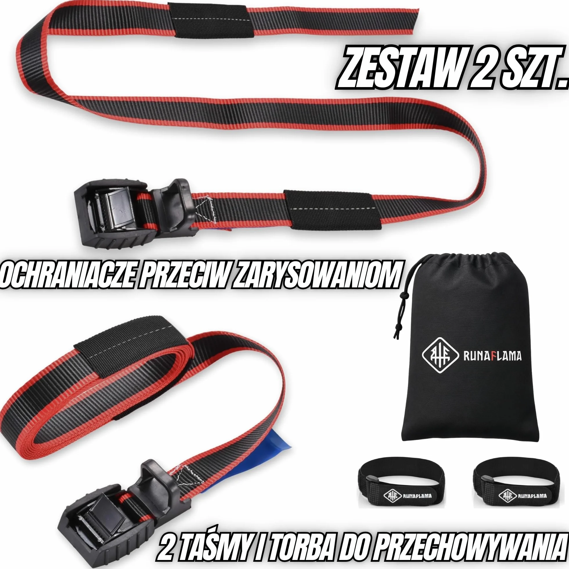 Pasy Transportowe z Klamrą 500 kg, Pasy Mocujące z Ochroną Antyrysową do Bagażnika Dachowego, Surf, Kayak, Paddle, Rowerów i Przyczepy, EN 12195-2, Zestaw 2 Pasy 3,5 m