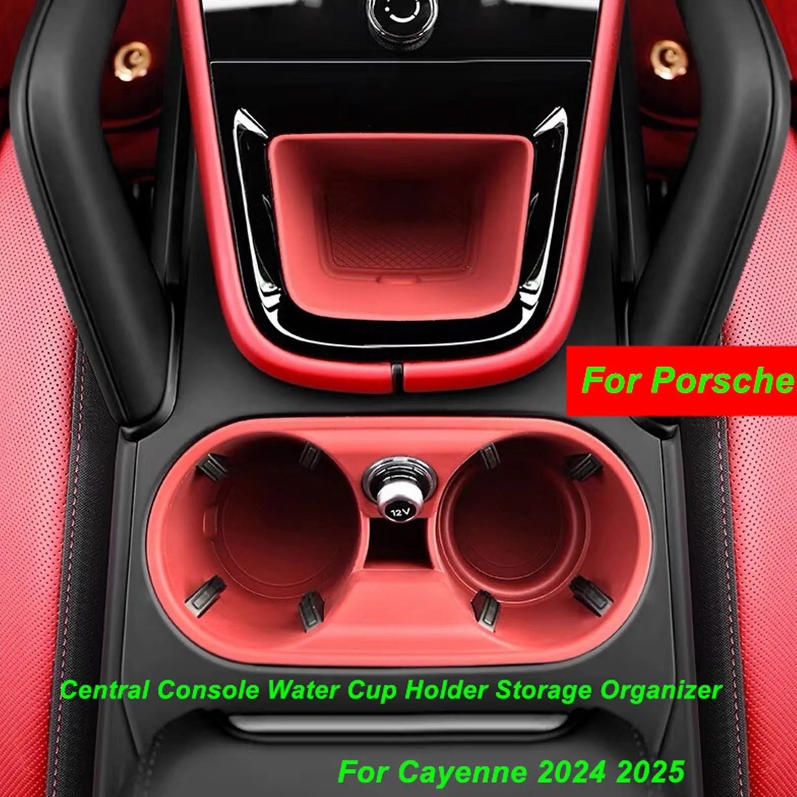 Konsola Środkowa Osłona ochronna na kubek z silikonową osłoną na konsolę środkową samochodu, pasująca do Porsche, Cayenne 2024 i 2025(Black Charging Pad)