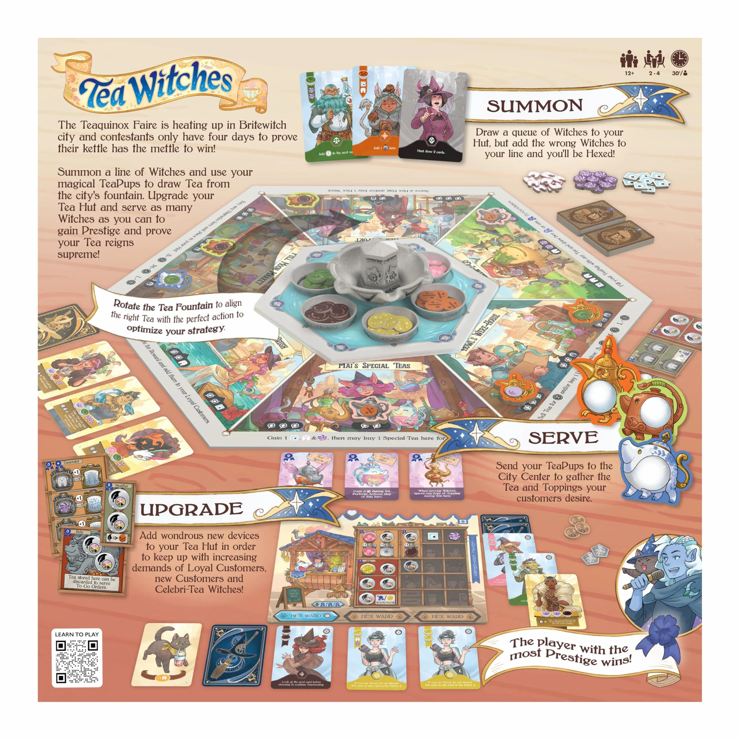 Tea Witches Board Game, Summon Witches & Brew Magical Teas, Strategic Worker Placement, Enchanting Fantasy Artwork by Sandara Tang, Designed by Manny Vega (Flamecraft), 2-4 Players, 30 min/per Player