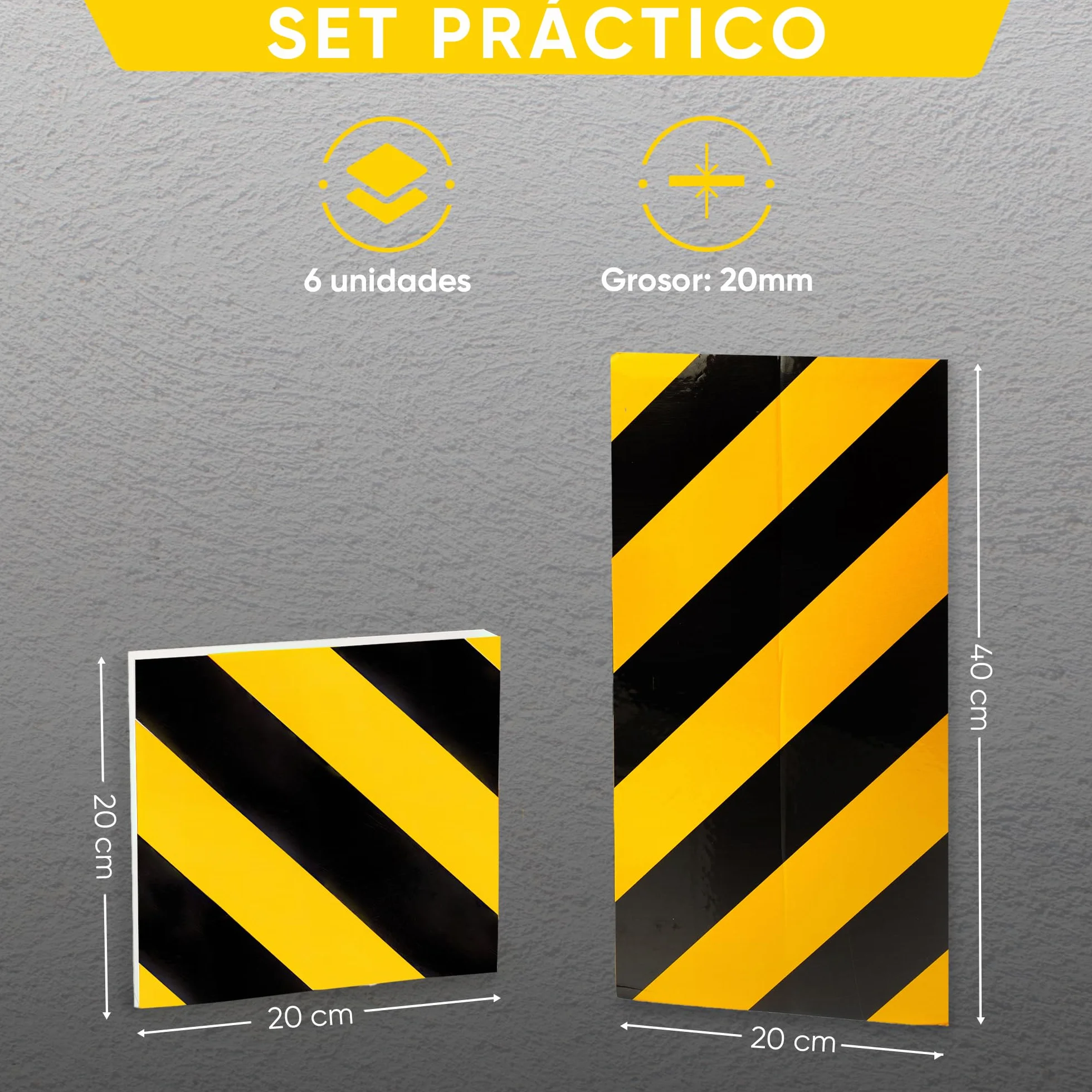 Protezione Colonne Garage Riflettente 40x20x2 cm 20x20x2 cm 6 sztuk