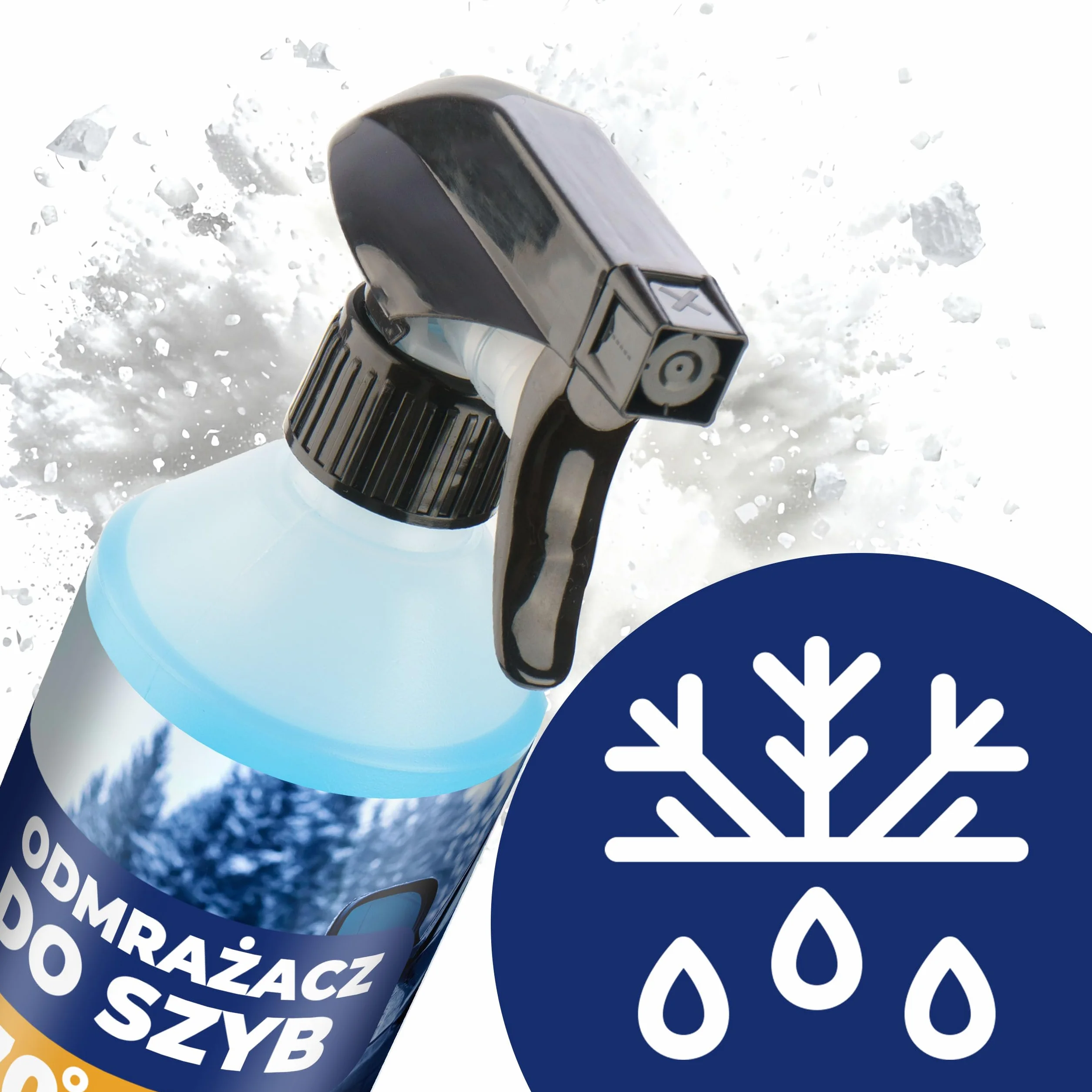 Odmrażacz do szyb -70°C w sprayu 500 ml, szybko rozpuszcza lód i szron, bezpieczny dla lakieru i plastiku