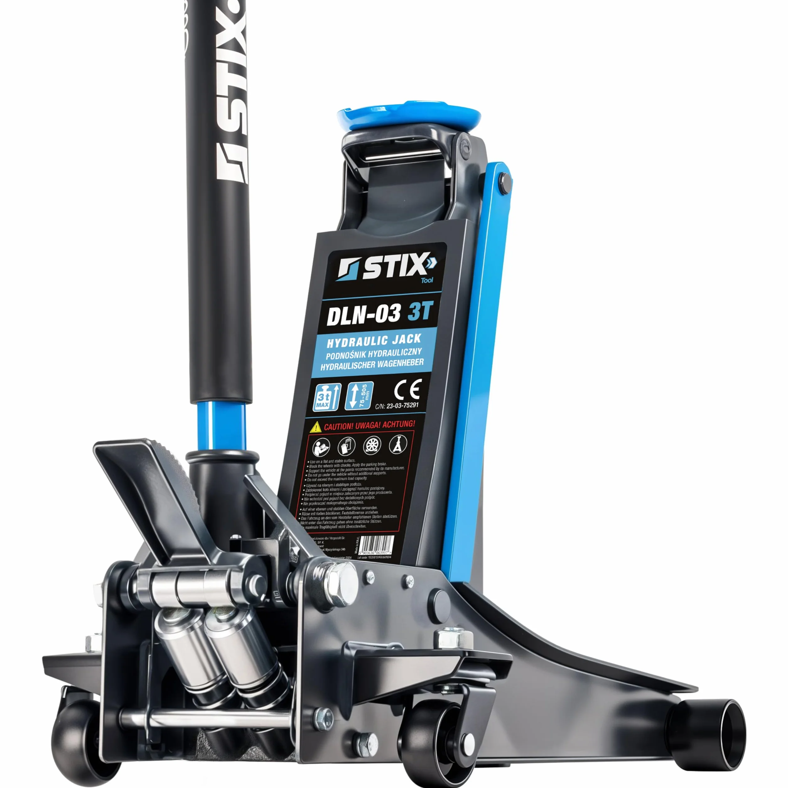 STIX Hydrauliczny podnośnik samochodowy 3T – niska wysokość mocowania 75 mm – ekstra płaski podnośnik manewrowy – wysokość podnoszenia 505 mm – podwójna pompa, idealna do warsztatu i garażu