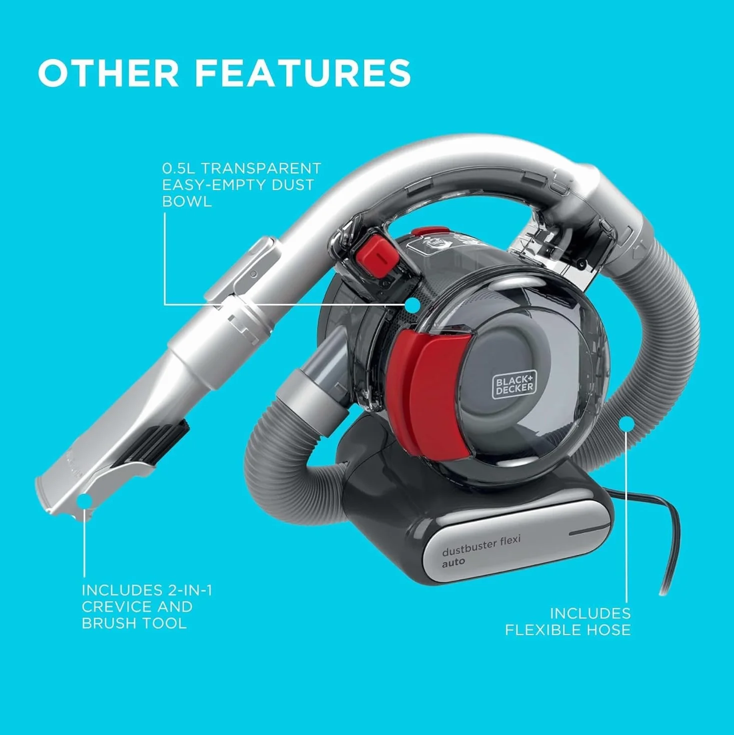 Black & Decker, Odkurzacz samochodowy 12V Flexi + akcesoria i torba, PD1200AV-XJ