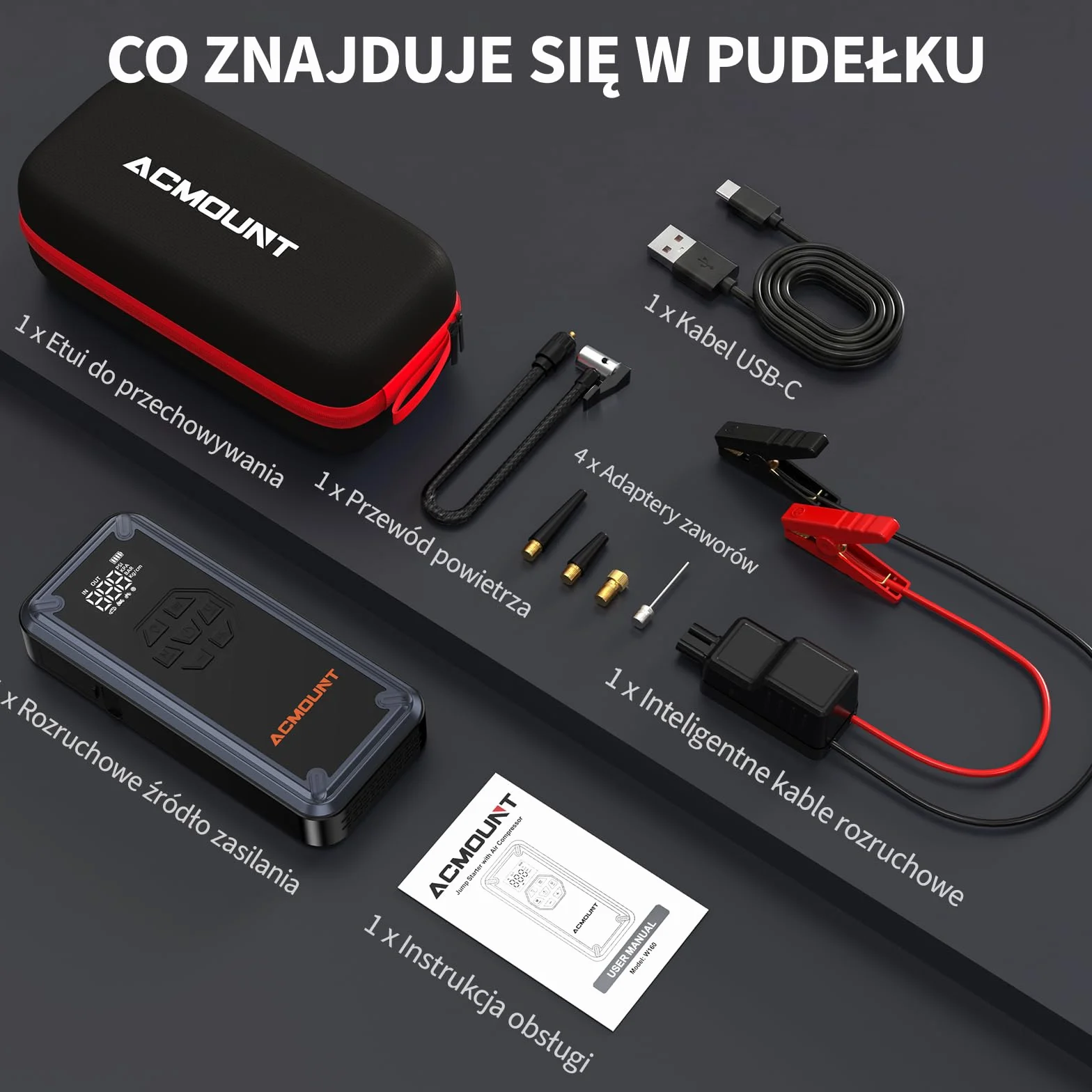 Acmount Powerbank Rozruchowy, 7000A Powerbank Rozruchowy z Kompresorem 150PSI, Rozruchowy Powerbank do Samochodów Osobowych (Do 9L Benzyny i 8L Diesla) z Ekranem LCD i Latarką LED 600 Lumenów