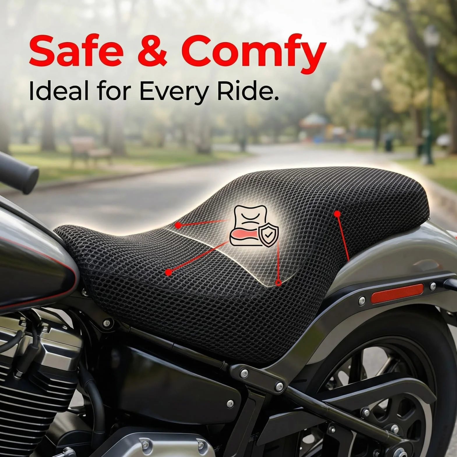 Oddychający Pokrowiec na Siodełko Motocyklowe 3D, Antypoślizgowy Pokrowiec na Siedzenie, Uniwersalny Kompatybilny o Zwiększonym Komforcie, Idealny do Siatkowego Siedzenia Motocykla