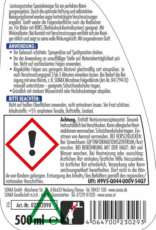 SONAX 02302000-810 środek do czyszczenia kół, niebieski