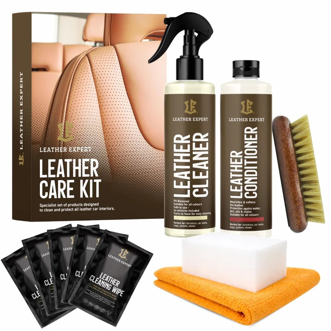 Leather Expert Car Care Kit Zestaw do pielęgnacji skóry 250 ml + 250 ml Szczotka Gąbka Ściereczka z mikrofibry