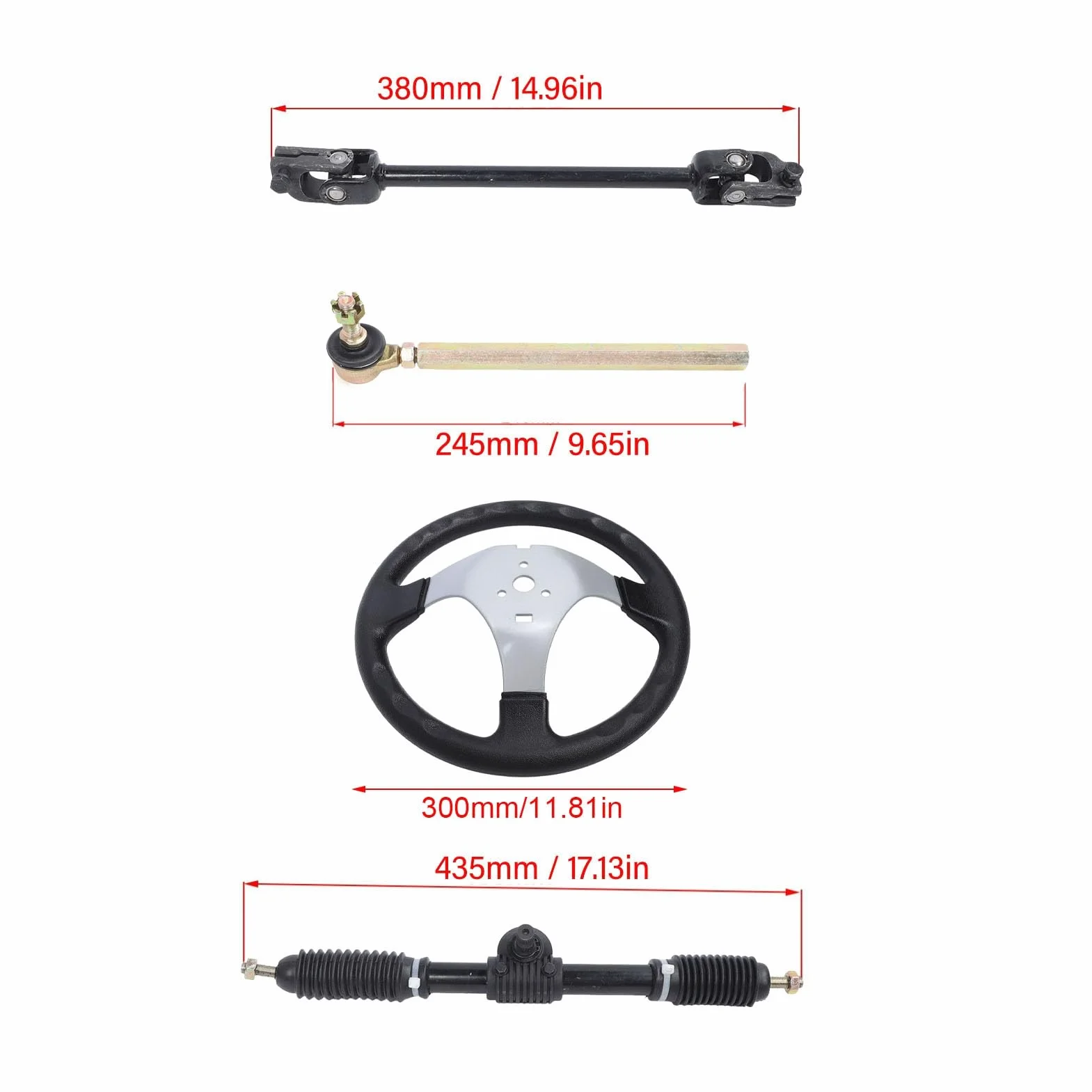 Zestaw kierownicy 300 mm ze stali Dobra regulacja dla wózka gokartowego UTV 110 125 140 150