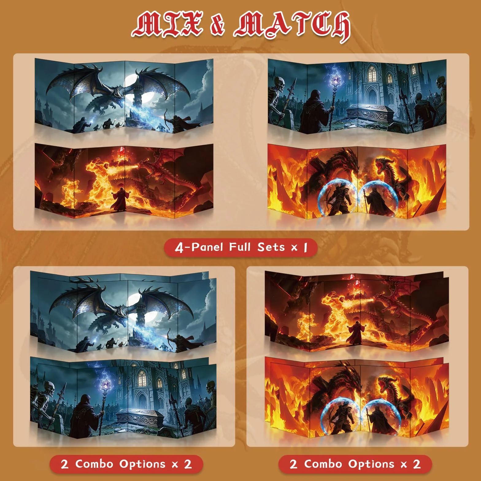 Byhoo Ekran DM 2 sztuki do D&D 5E – Epic Themes akcesoria DND, wodoodporne, wielokrotnego użytku, potrójnie składany, przenośny, format A4, kompatybilny z zasadami rdzenia 5E