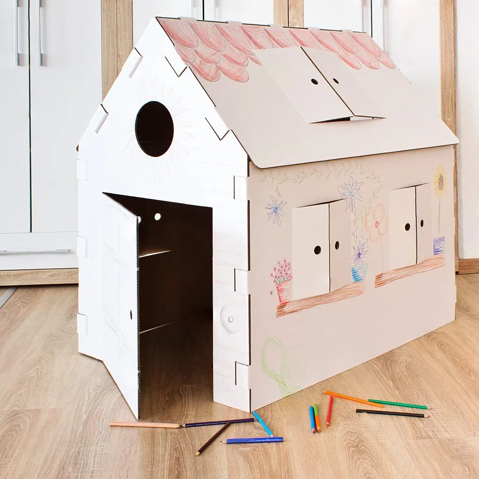 Domek do zabawy dla dzieci, karton do majsterkowania, do domu, kartonu, kartonu, domku do majsterkowania, domku papierowego, domku dla dzieci, do malowania wewnątrz i na zewnątrz Kingpower