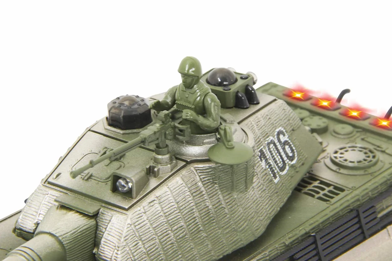 JAMARA 403635 – zestaw bojowy Tiger 2,4 GHz – tryb bitwy z symulowanym wskaźnikiem uszkodzeń (awaria napędu, niezdolności do walki i prowadzenia pojazdu), bardzo zwrotny, ogień broni, ogień z karabinu