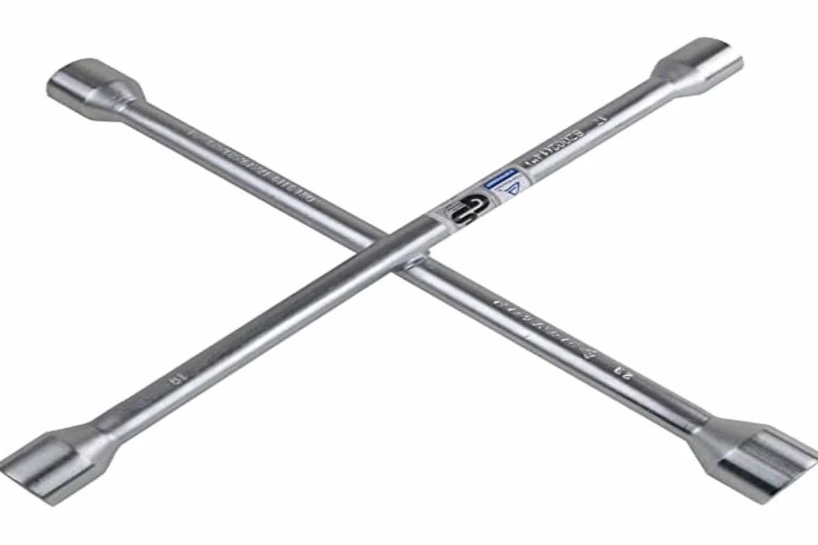 Dunlop Klucz do nakrętek kół - Pasuje do nakrętek kół 17-19-21-23 MM - Krzyżak - Klucz krzyżakowy - 27 x 27 CM - Stal - Srebrny
