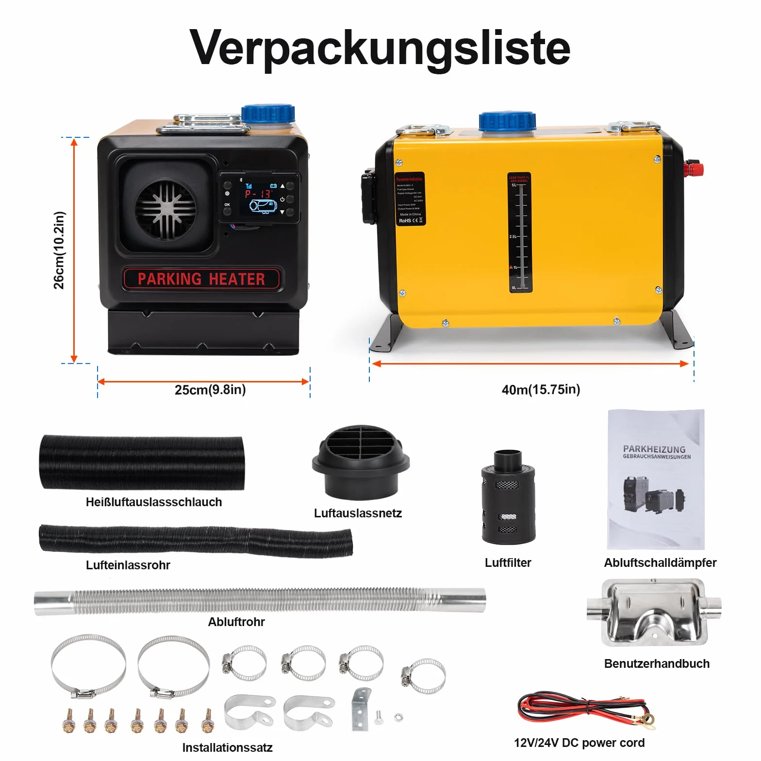 Przenośne ogrzewanie na olej napędowy 8 kW 12V/24V DC 220V AC z ekranem LCD i sterowaniem aplikacją