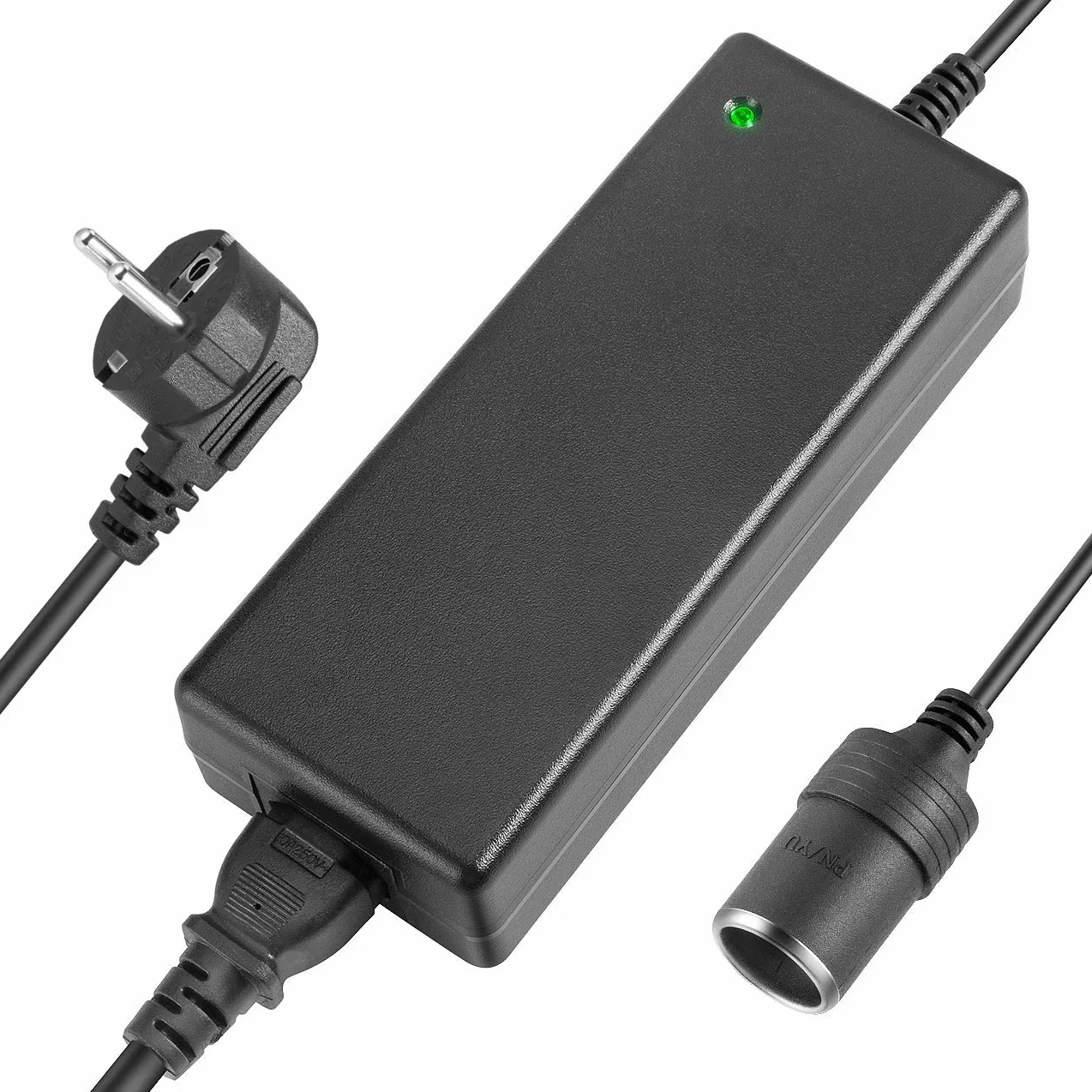 AGPTEK adapter sieciowy, przetwornica napięcia od 100 do 240 V na 12 V/10 A, falownik z gniazdem zapalniczki do kompresora lodówki, lamp LED i wentylatorów