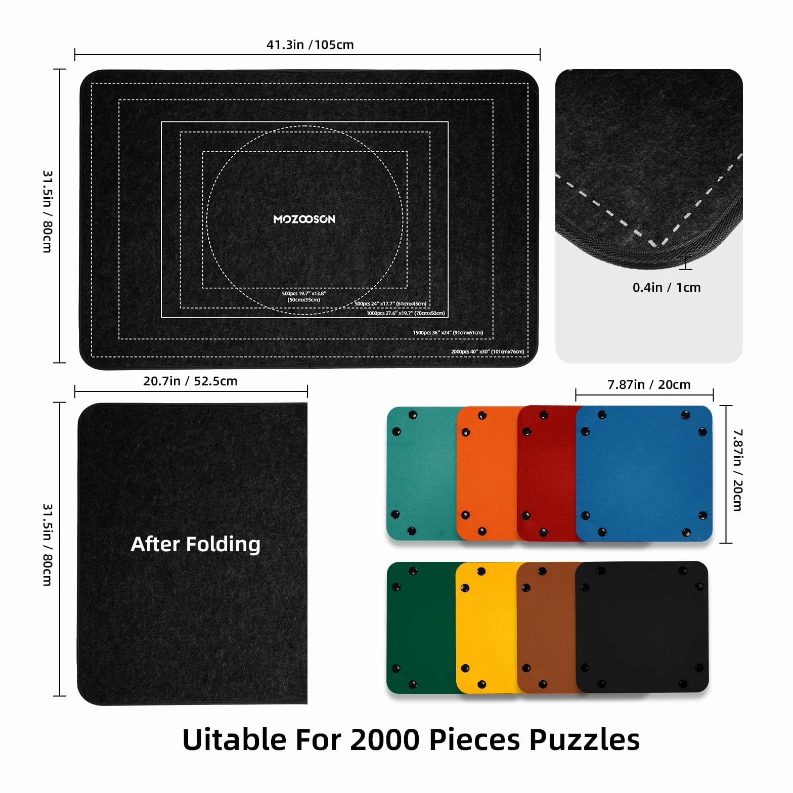 MOZOOSON Tablica puzzli na 2000 elementów, akcesoria do puzzli, 105 x 80 cm, 8 tacek do sortowania i 1 pokrowiec
