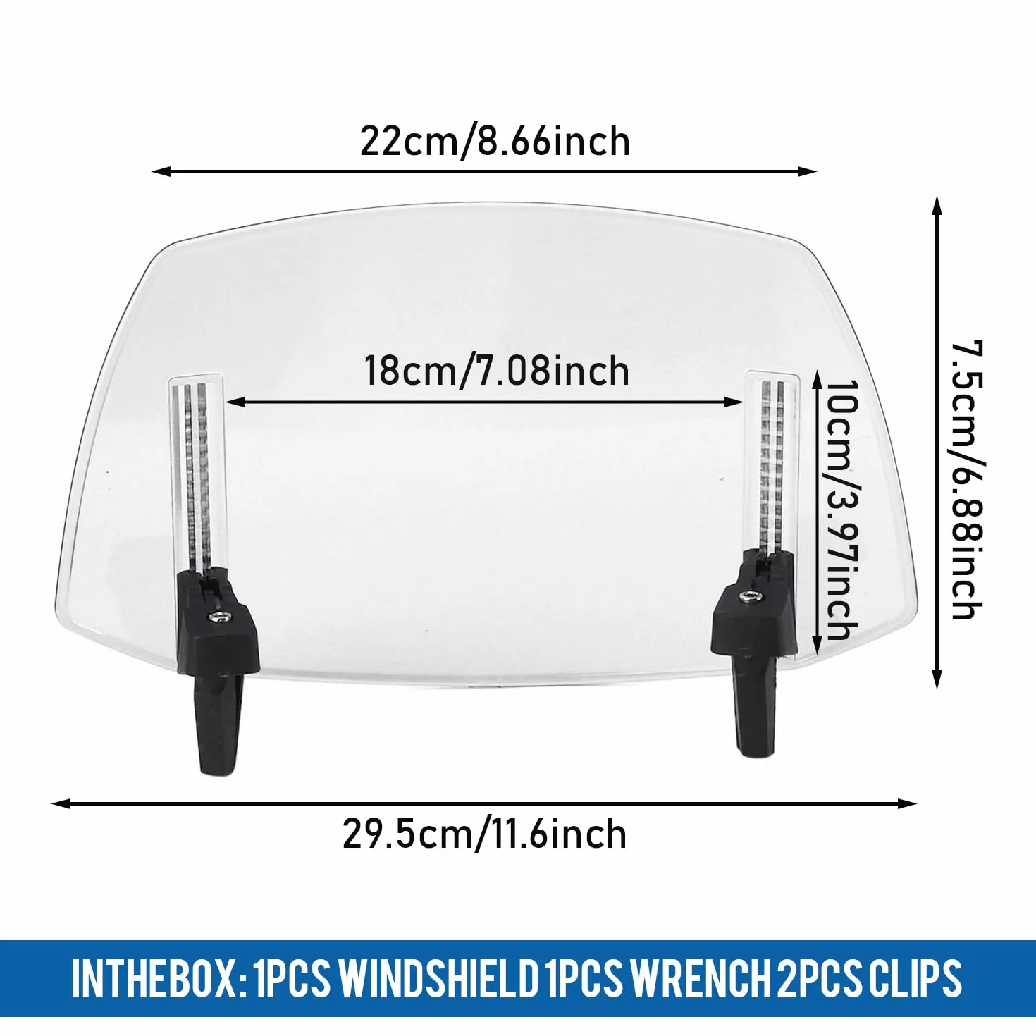 Motorcycle Windshield 29.5 x 22 x 17.5cm Adjustable Windscreen Universal Wind Deflector for MT07 MT09 MT10 R1 R3 FZ6 TMAX530 TMAX 500 (Transparent)