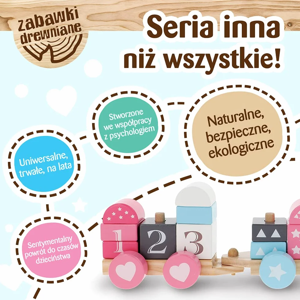 Trefl Pastelove Wagoniki Zabawka Drewniana dla Dzieci od 18 miesięcy