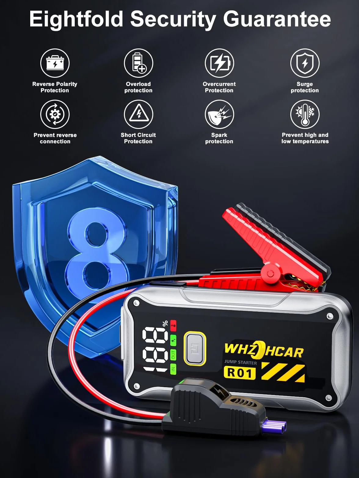 Powerbank rozruchowy 4000 A, przenośny, 12 V (do 9,0 l benzyny lub oleju napędowego 7,5 l) wyświetlacz LCD LED, urządzenie ułatwiające rozruch, akumulator samochodowy, do SUV-ów, motocykli, kosiarek