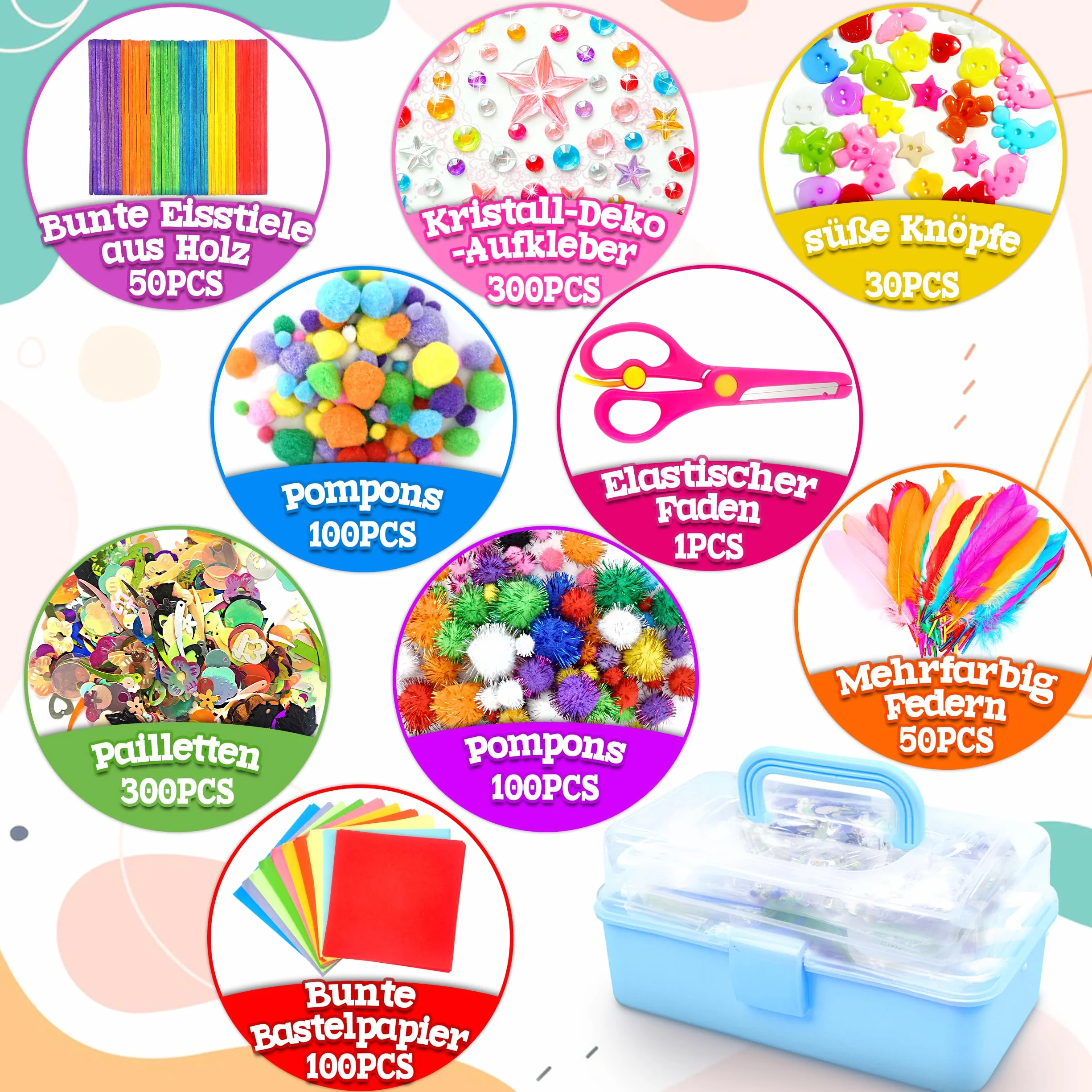 LINAYE Zestaw 3000 Sztuk do Majsterkowania dla Dzieci, Walizka z Pomponami, Środkiem do Czyszczenia Fajek, Scrapbooking, dla Dzieci 4-10 Lat