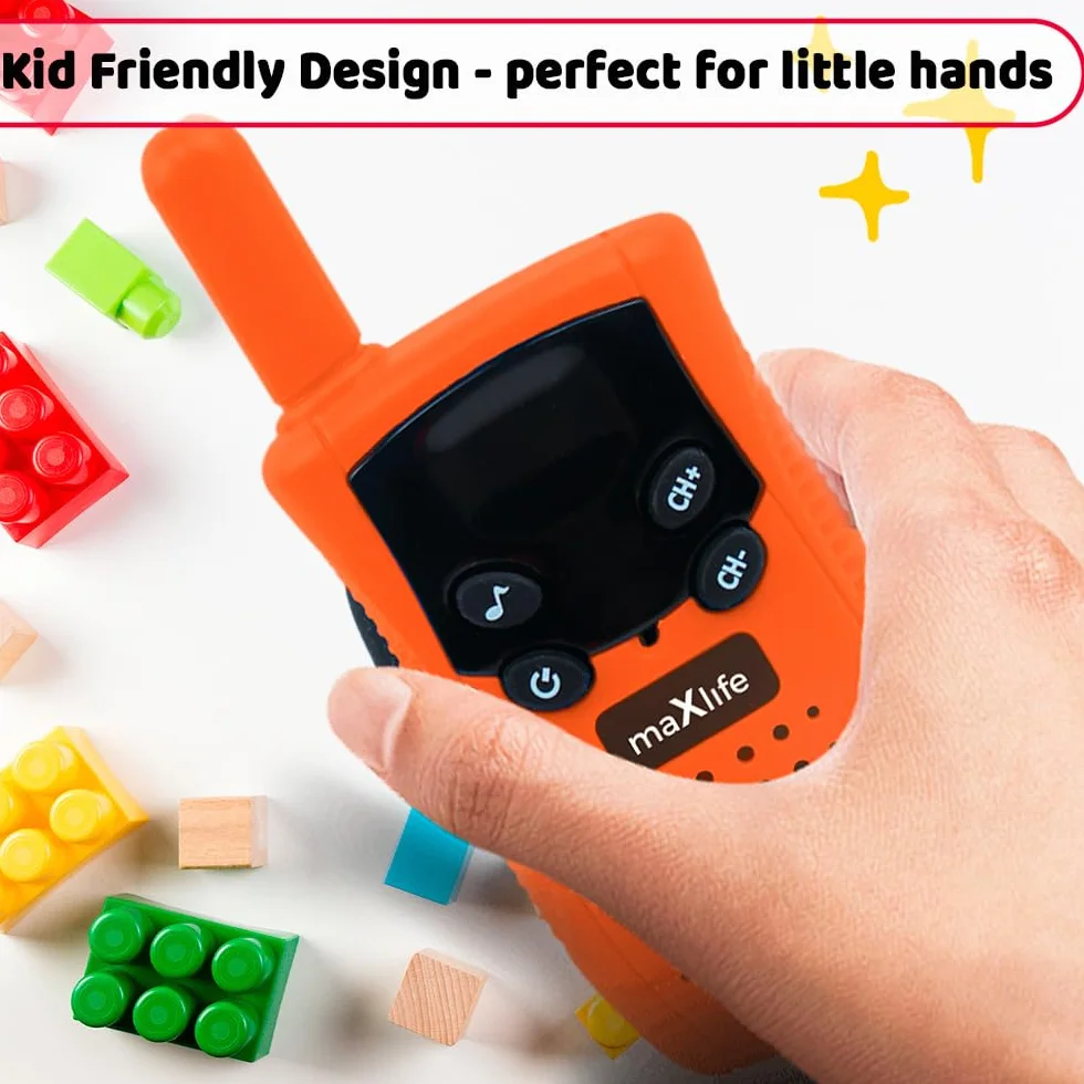Maxlife Zestaw Walkie Talkie MXWT-100 Pomarańczowo-Zielony - 3 Kanały Komunikacji - Zasięg do 3km - Ergonomiczny Design - Podświetlany Wyświetlacz LCD - Idealne dla Dzieci i Nastolatków