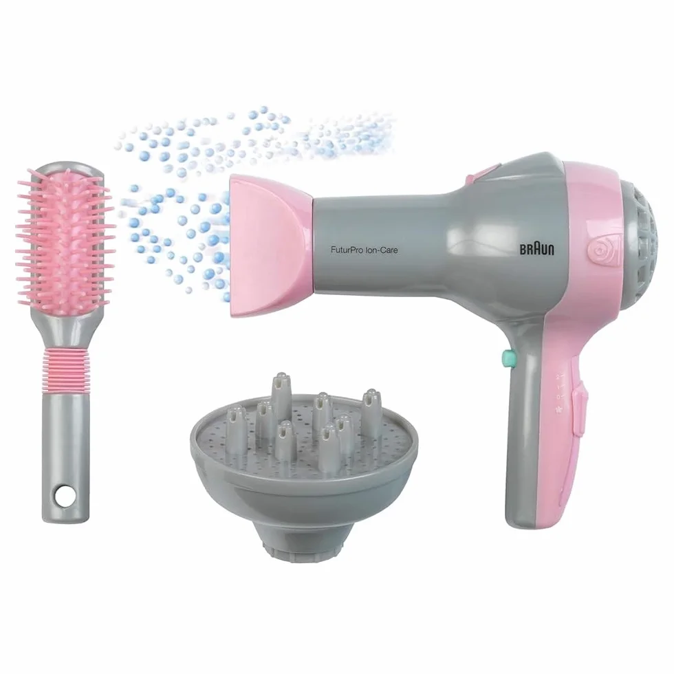 Theo Klein 5850 Braun Hair Dryer I Children's Hair Dryer Incl Brush and Diffuser Attachment I Toys for Children Aged 3 and over