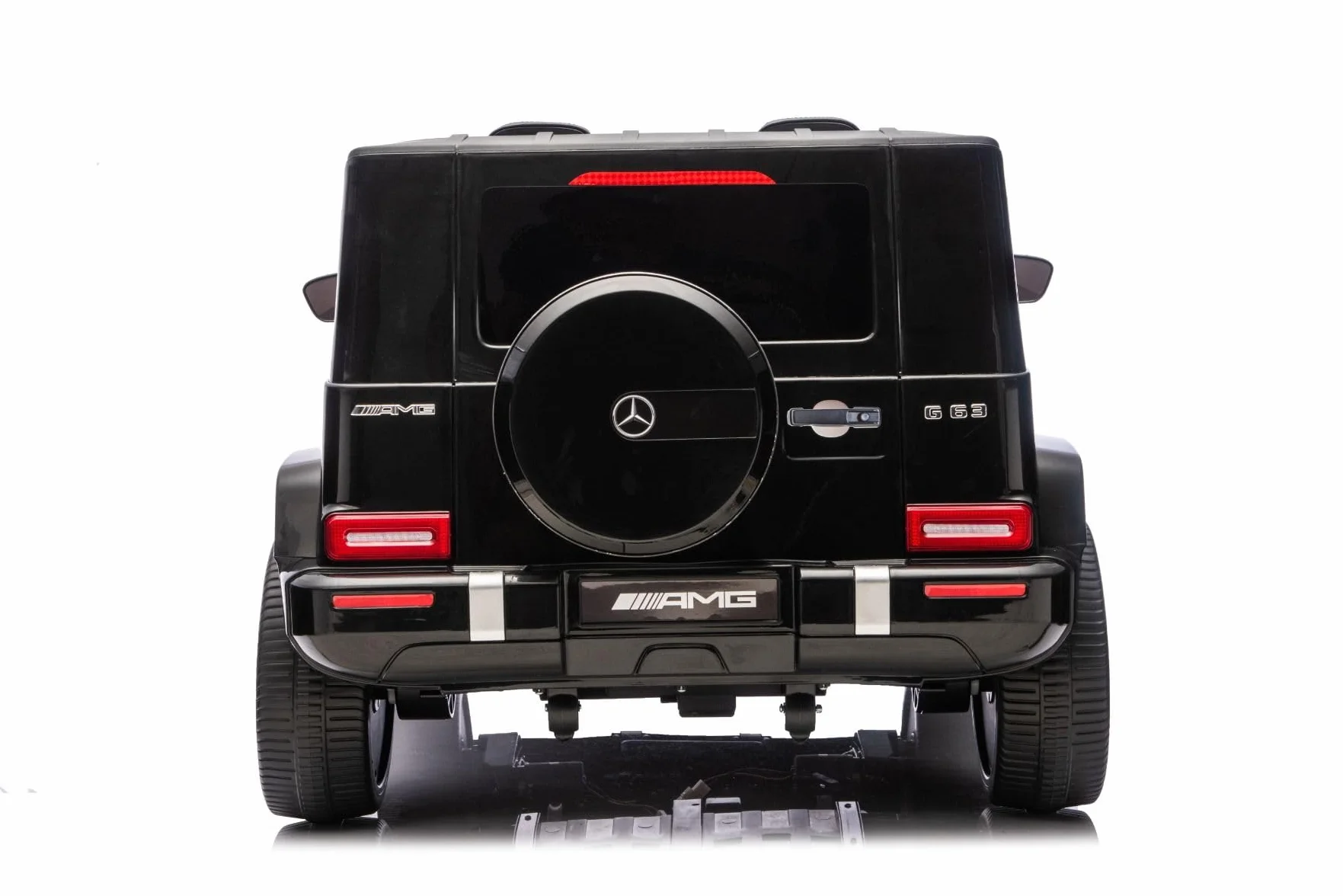 Elektryczny samochód dziecięcy Mercedes-Benz G63 AMG 4 x 4, dwumiejscowy, 24 V, czarny, odtwarzacz MP3 z przyłączem USB/AUX i Bluetooth, napęd na wszystkie koła (4 x 4), bateria litowa, koła EVA z