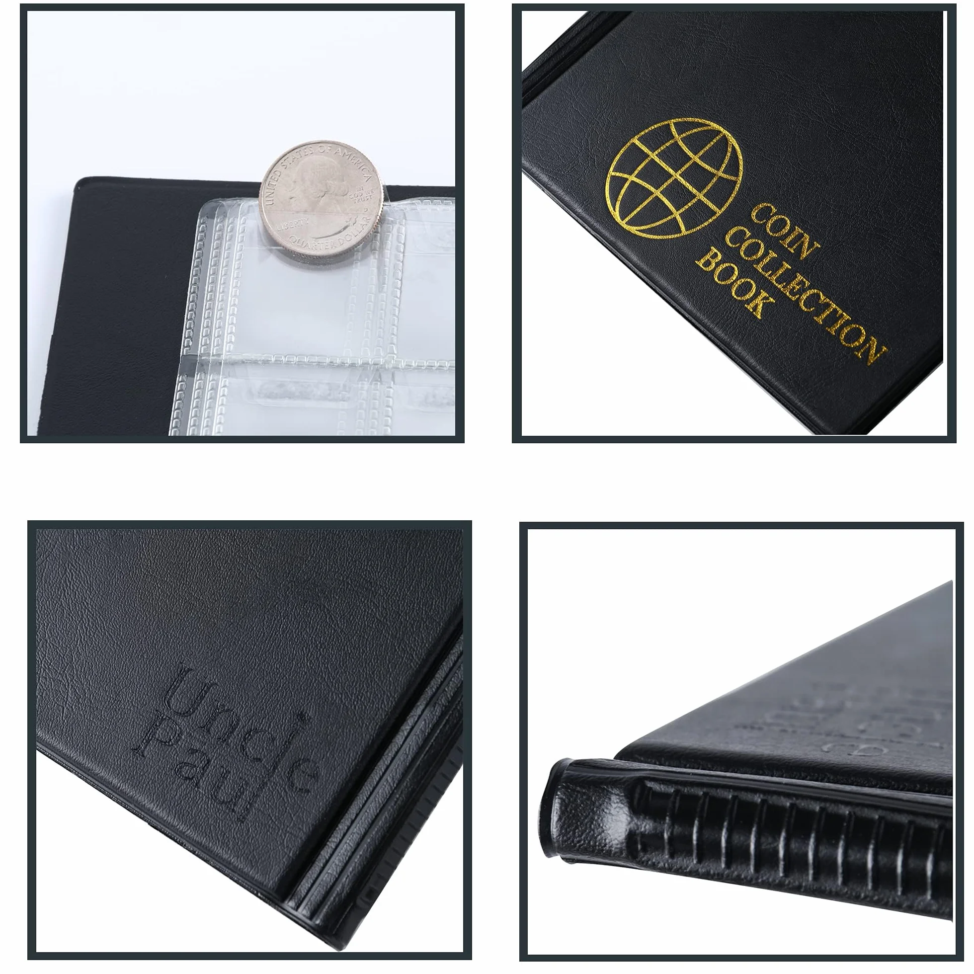 420 kieszeni album na monety – 3 x 2,8 cm kratka czarna książka na monety 10 stron uchwyt na monety rozmiar litery książka do przechowywania monet 3 x 2,8 cm kieszeń CS0242BK
