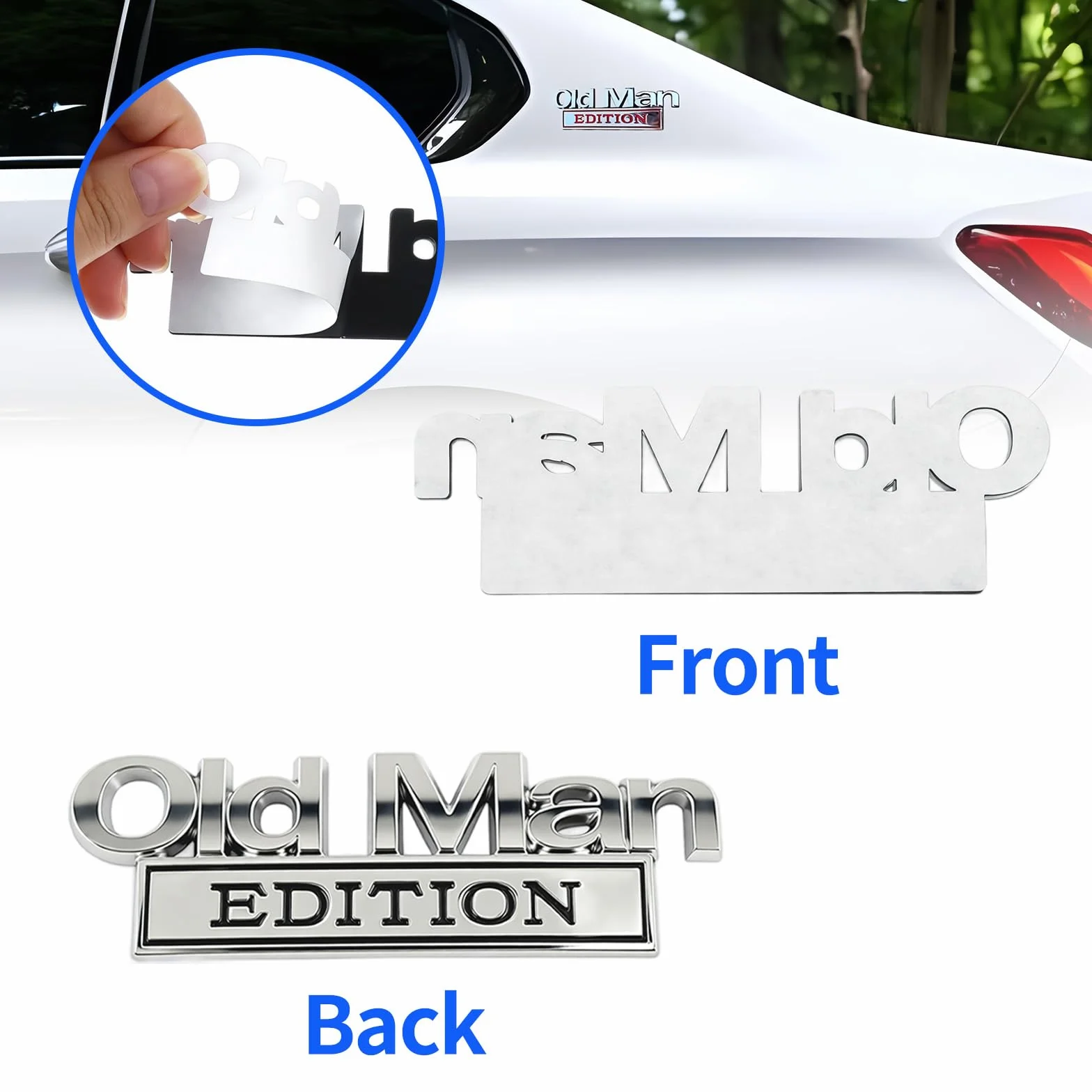 Old Man Edition emblemat samochodowy, 4 sztuki, metalowe naklejki 3D, naklejki na samochód dla mężczyzn, zabawna edycja, naklejka na zderzak, zabawna naklejka na zderzak, tabliczka z imieniem