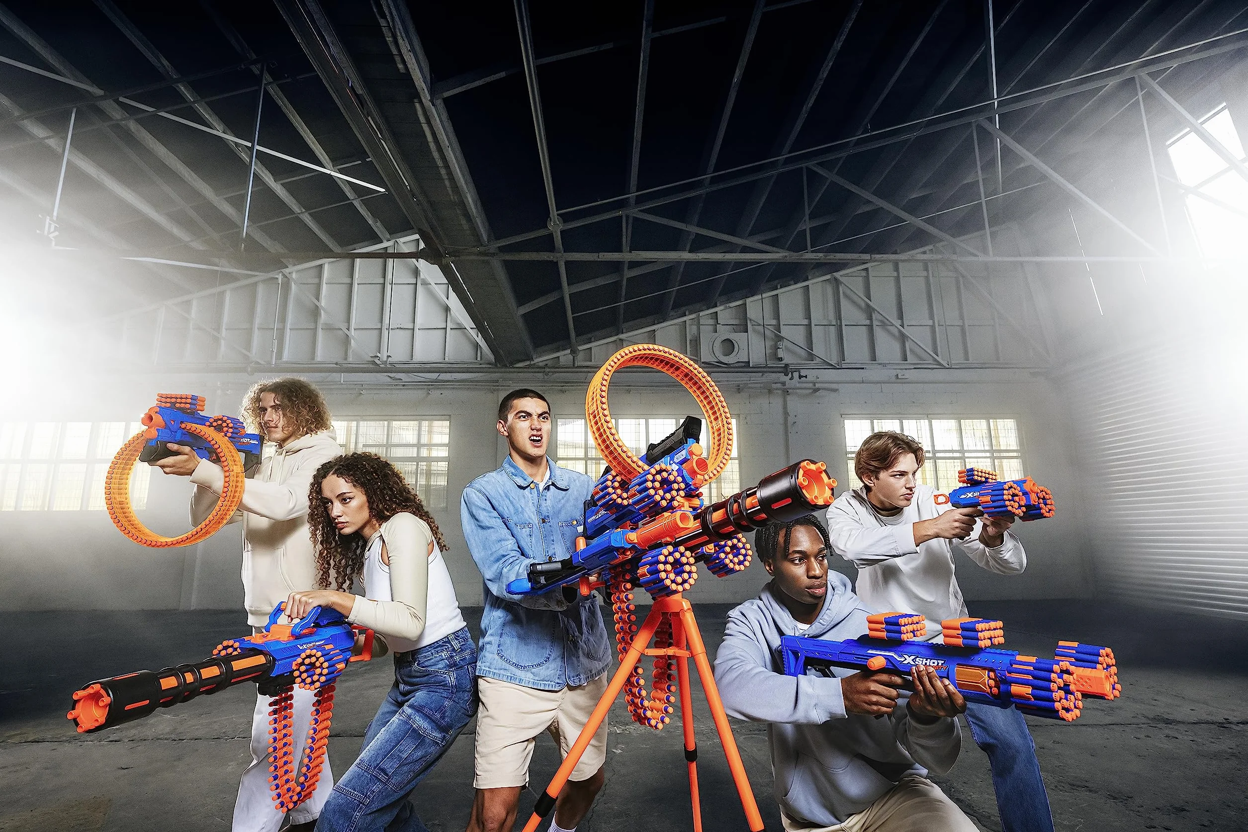 Xshot X-Shot Insanity, Ragefire, Zmotoryzowany Gatlin Blaster Nerf Wyrzutnia Strzałek, Pomarańczowy/Niebieski, Od 8 lat