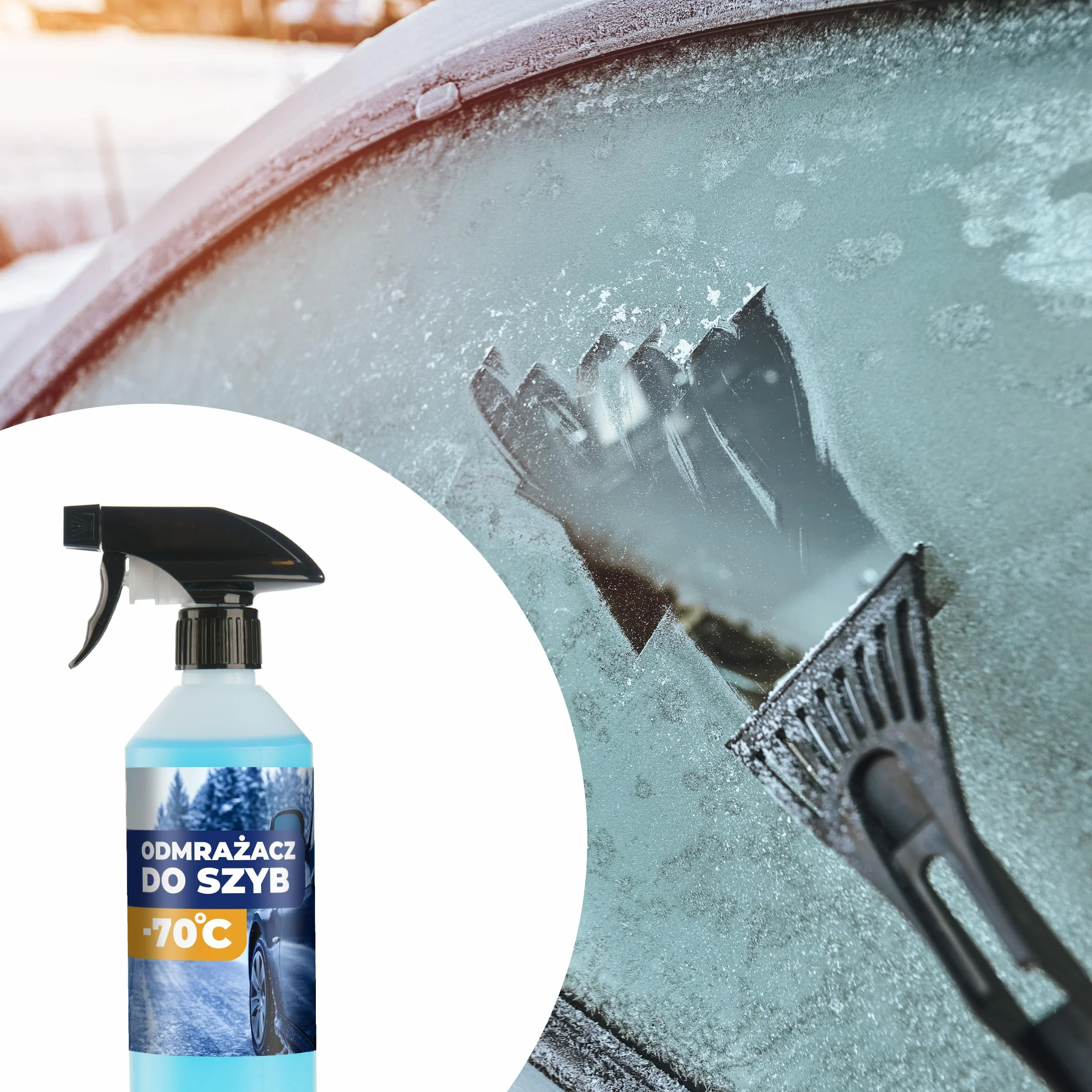 Odmrażacz do szyb -70°C w sprayu 500 ml, szybko rozpuszcza lód i szron, bezpieczny dla lakieru i plastiku